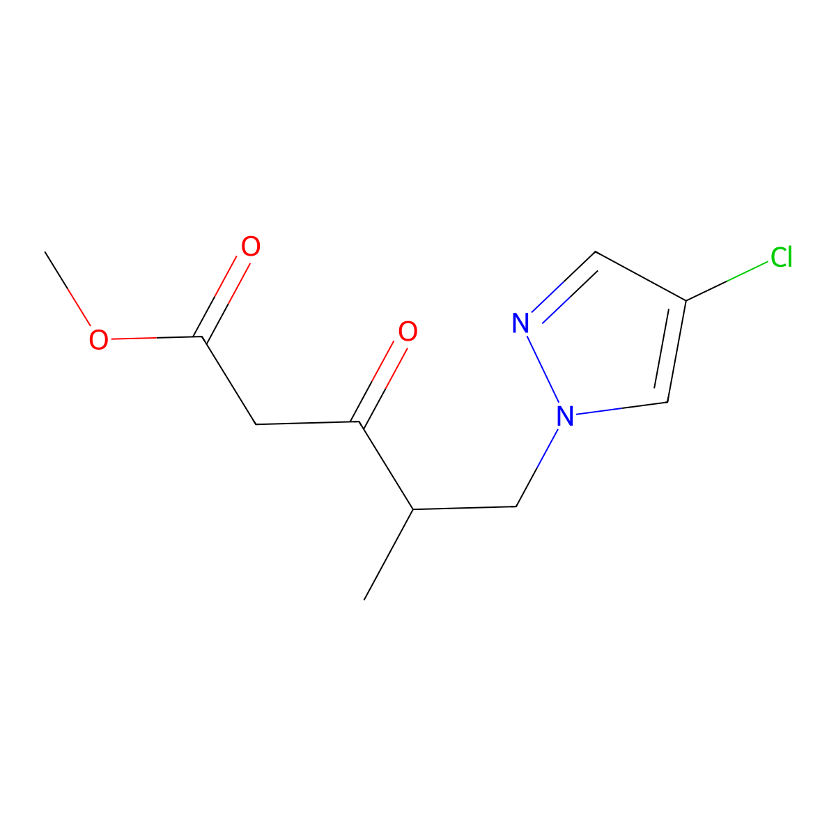 Methyl 5-(4-chloro-1H-pyrazol-1-yl)-4-methyl-3-oxopentanoate molecular structure, CAS 1229623-93-1