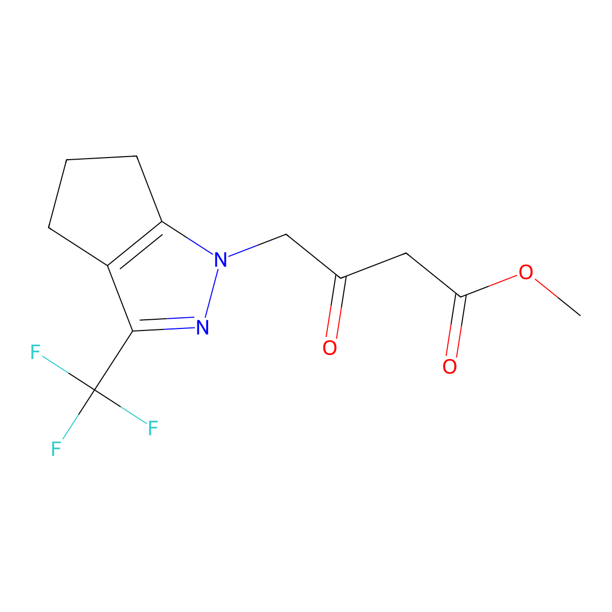 Methyl 3-oxo-4-(3-(trifluoromethyl)-5,6-dihydrocyclopenta[c]pyrazol-1(4H)-yl)butanoate molecular structure, CAS 1229625-08-4