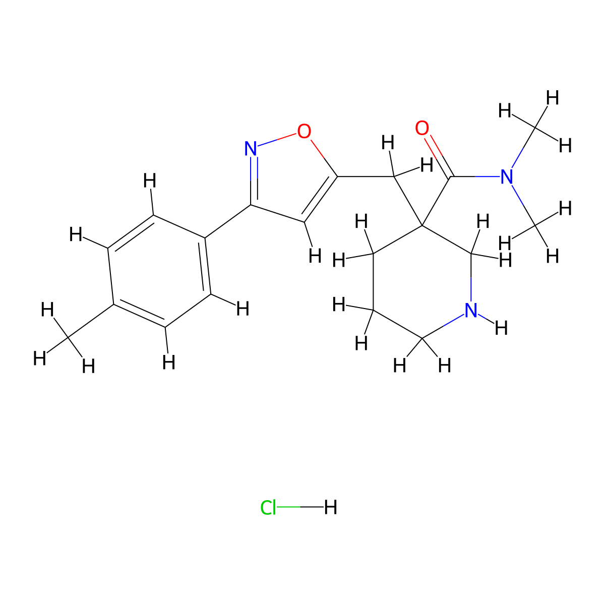 3-(3-p-Tolyl-isoxazol-5-ylmethyl)-piperidine-3-carboxylic aciddimethylamide hydrochloride molecular structure, CAS 1229625-22-2