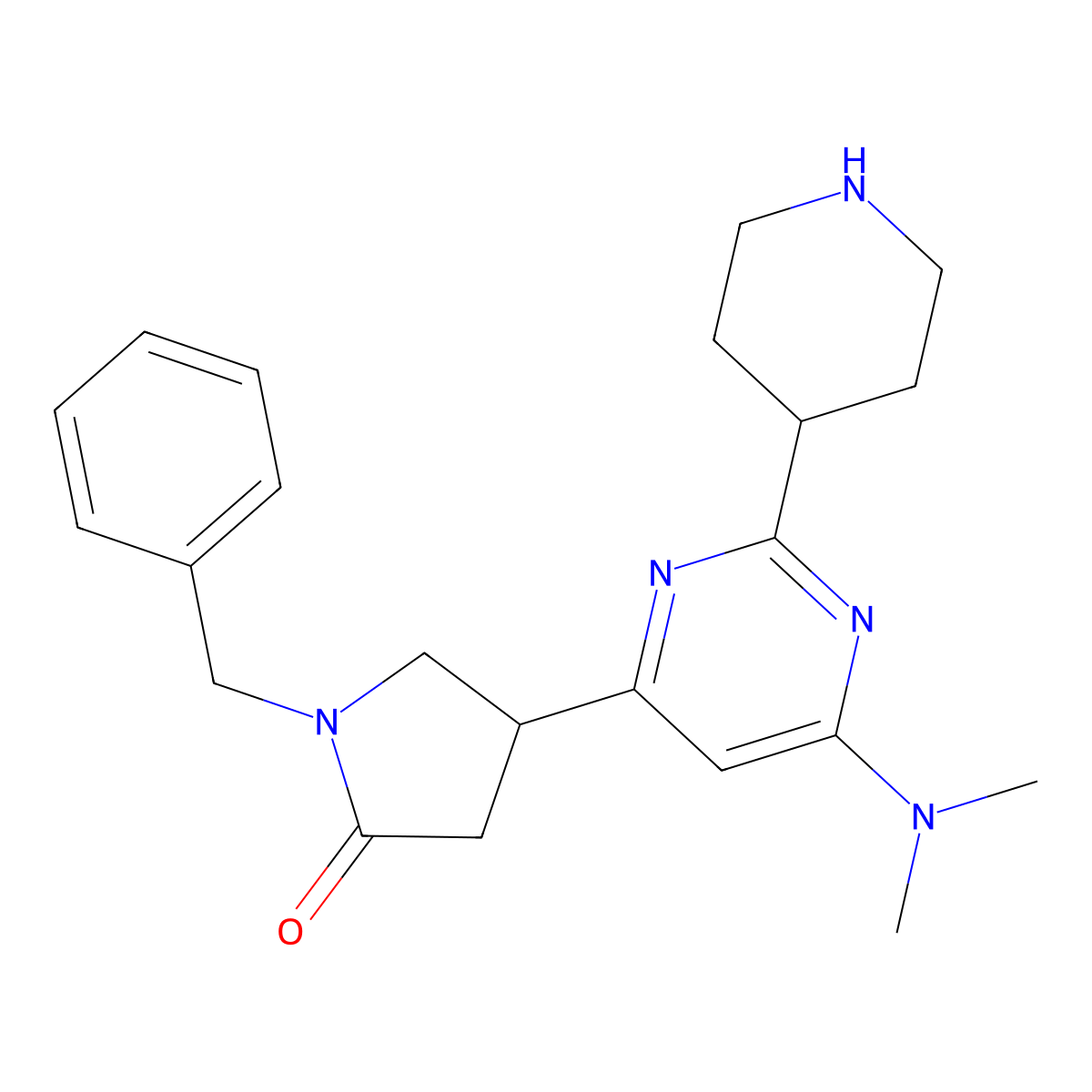 1-Benzyl-4-(6-(dimethylamino)-2-(piperidin-4-yl)pyrimidin-4-yl)pyrrolidin-2-one molecular structure, CAS 1229627-20-6