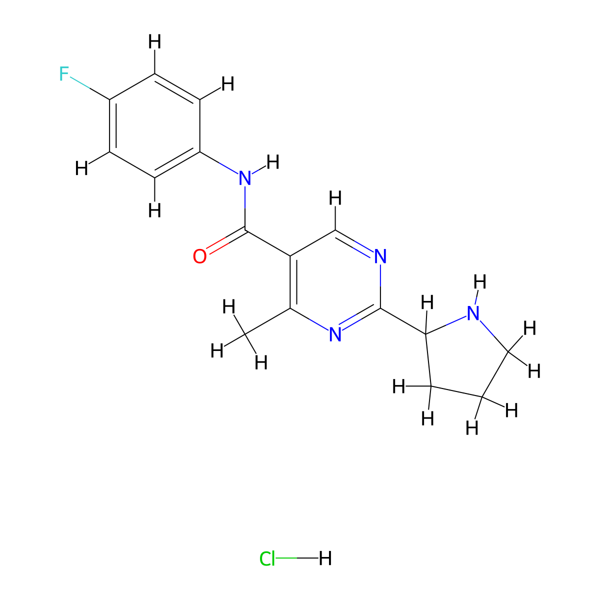 N-(4-fluorophenyl)-4-methyl-2-(pyrrolidin-2-yl)pyrimidine-5-carboxamide hydrochloride molecular structure, CAS 1229627-22-8
