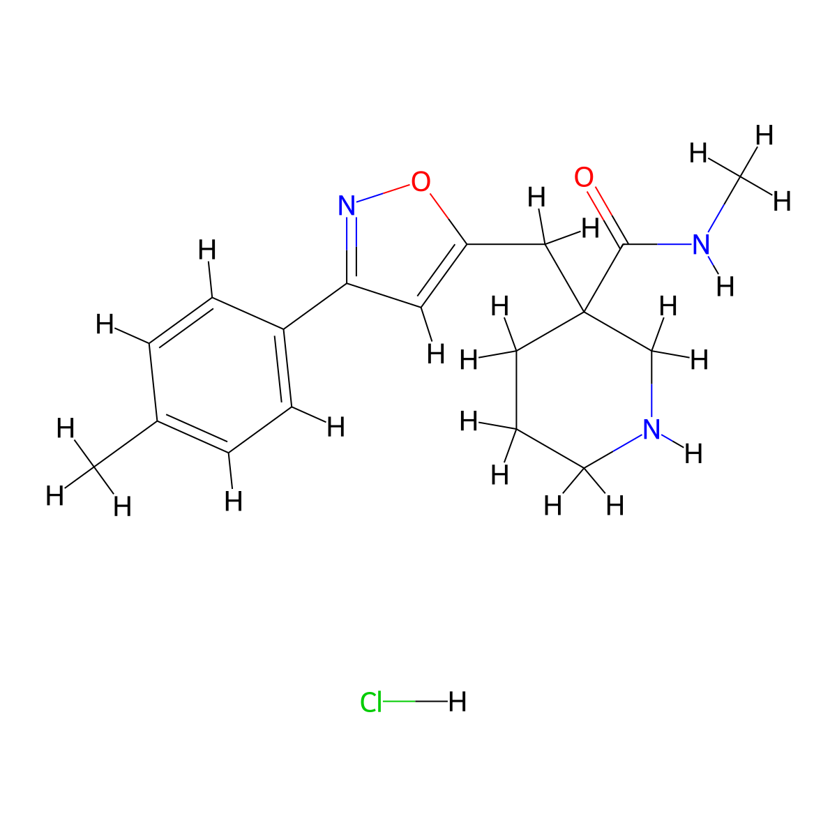 3-(3-p-Tolyl-isoxazol-5-ylmethyl)-piperidine-3-carboxylic acid methylamide hydrochloride molecular structure, CAS 1229627-54-6
