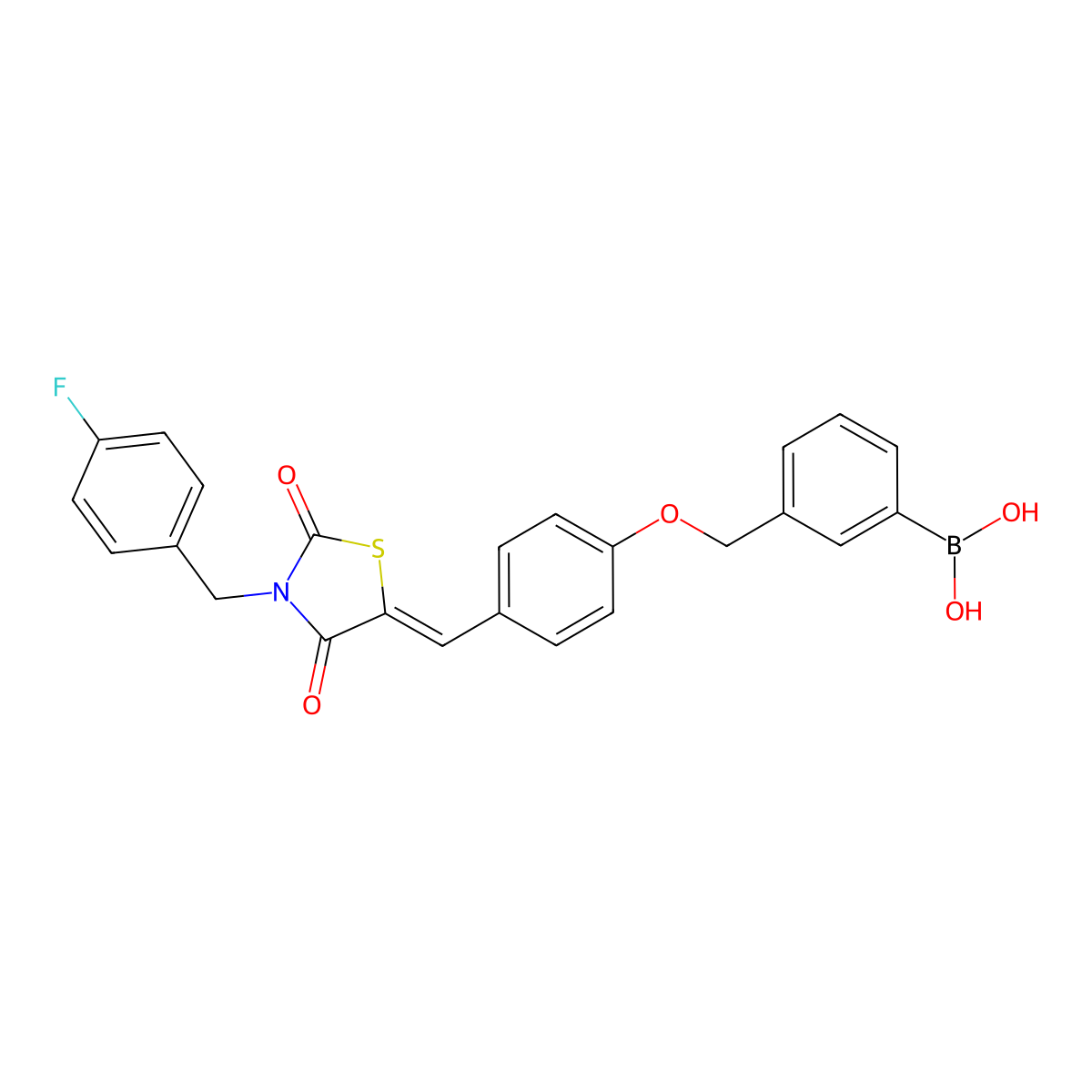 (Z)-(3-((4-((3-(4-fluorobenzyl)-2,4-dioxothiazolidin-5-ylidene)methyl)phenoxy)methyl)phenyl)boronic acid molecular structure, CAS 1229652-21-4