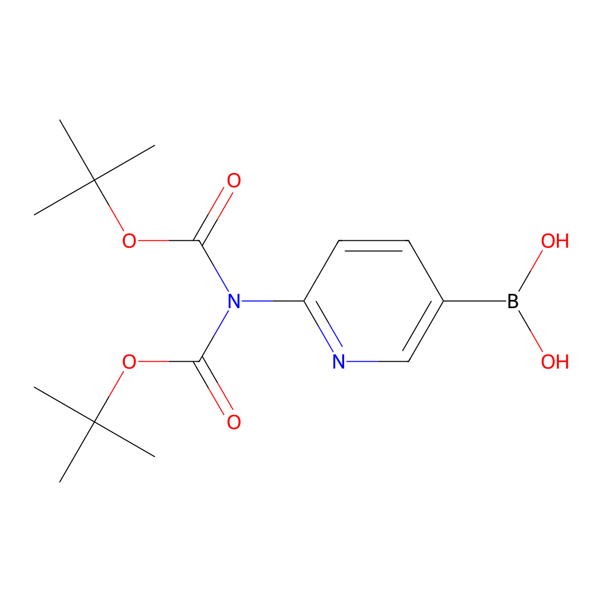 6-(Bis(tert-butoxycarbonyl)amino)pyridin-3-ylboronic acid molecular structure, CAS 1229653-05-7