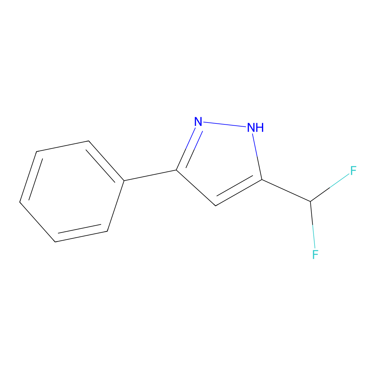 5-(difluoromethyl)-3-phenyl-1H-pyrazole molecular structure, CAS 122980-86-3