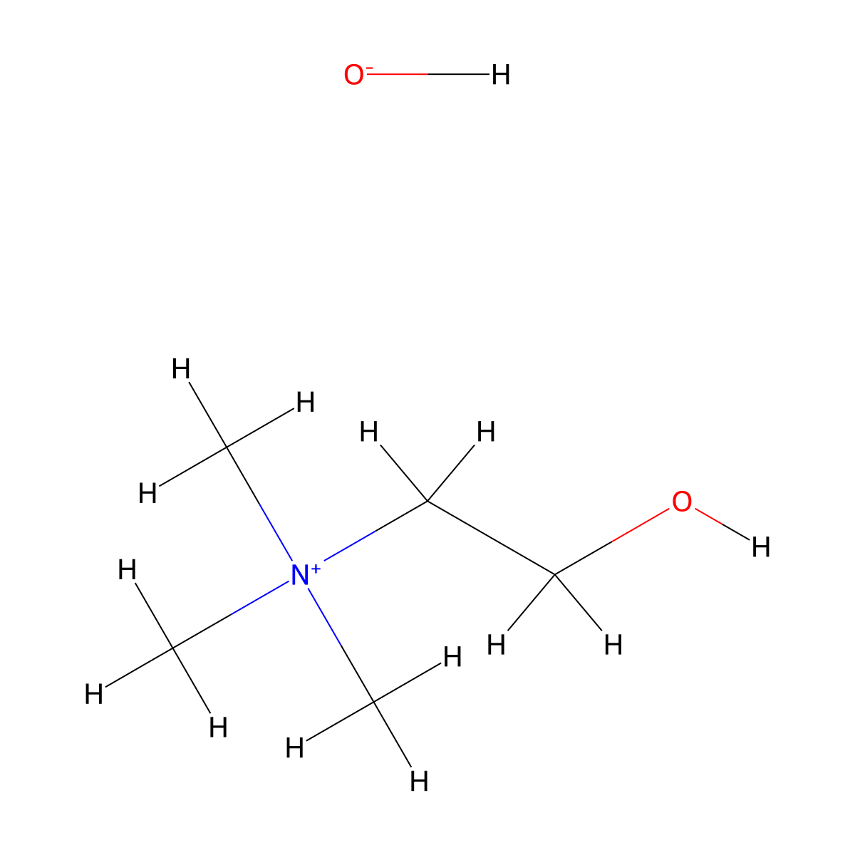 Choline, hydroxide molecular structure, CAS 123-41-1