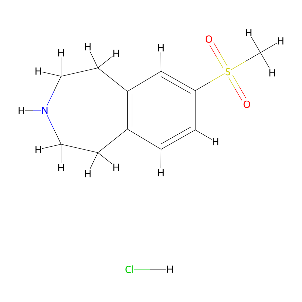 7-methanesulfonyl-2,3,4,5-tetrahydro-1H-3-benzazepine hydrochloride molecular structure, CAS 123018-28-0