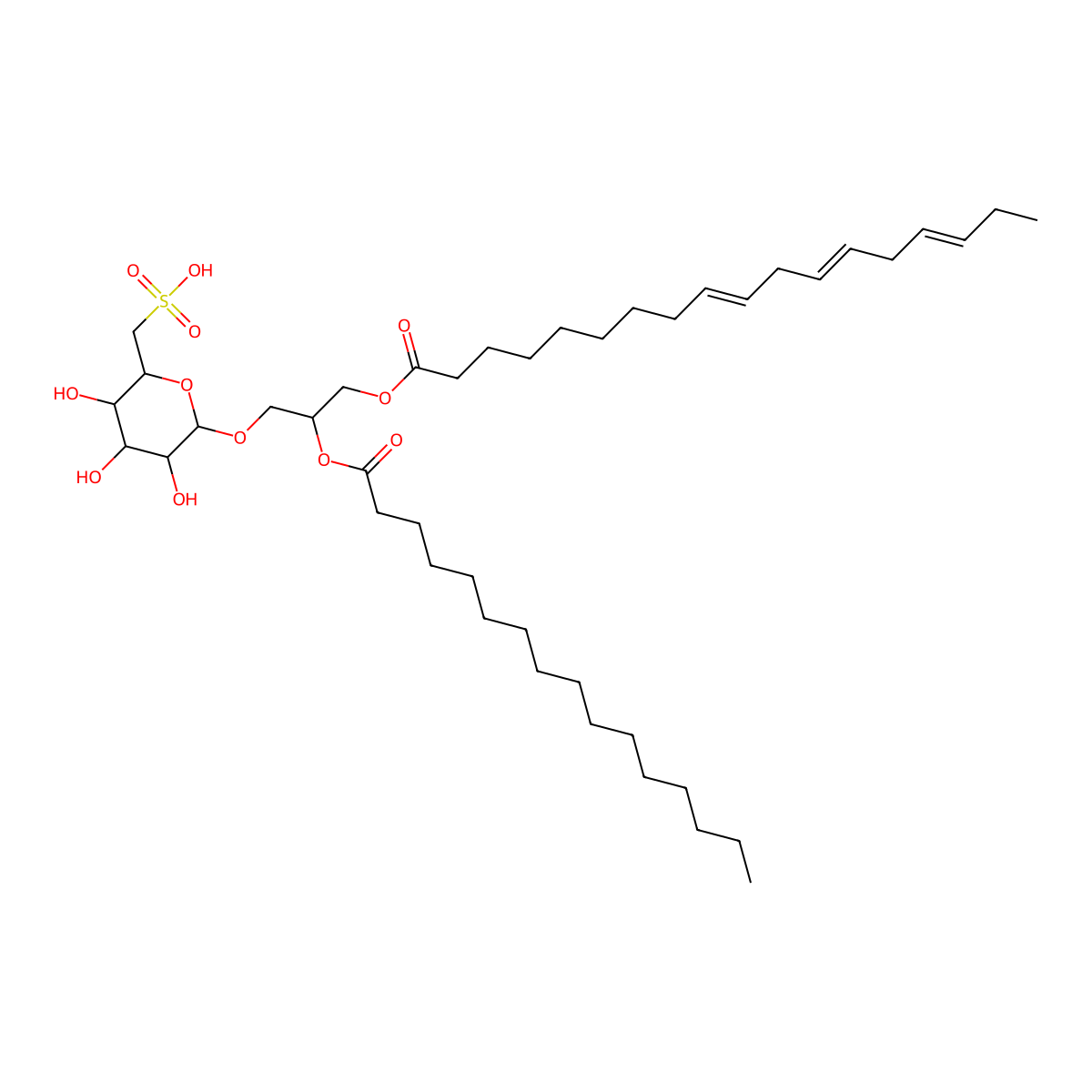 ((2S,3S,4S,5R,6S)-3,4,5-Trihydroxy-6-((S)-3-((9Z,12Z,15Z)-octadeca-9,12,15-trienoyloxy)-2-(palmitoyloxy)propoxy)tetrahydro-2H-pyran-2-yl)methanesulfonic acid molecular structure, CAS 123036-44-2