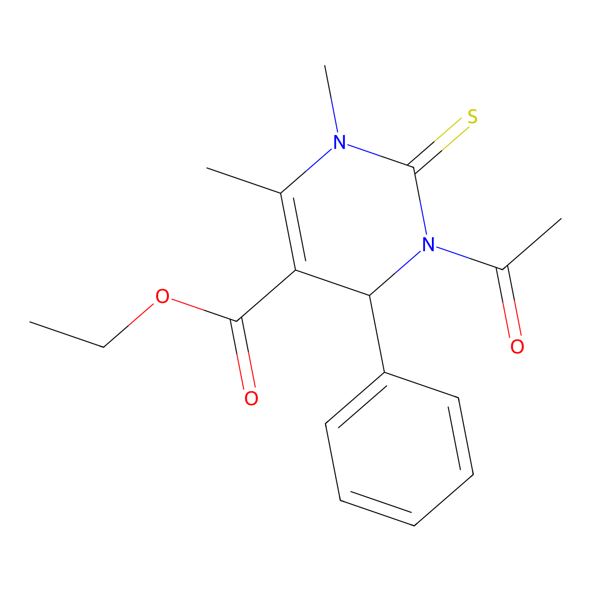 Ethyl 3-acetyl-1,6-dimethyl-4-phenyl-2-thioxo-1,2,3,4-tetrahydro-5-pyrimidinecarboxylate molecular structure, CAS 123043-93-6