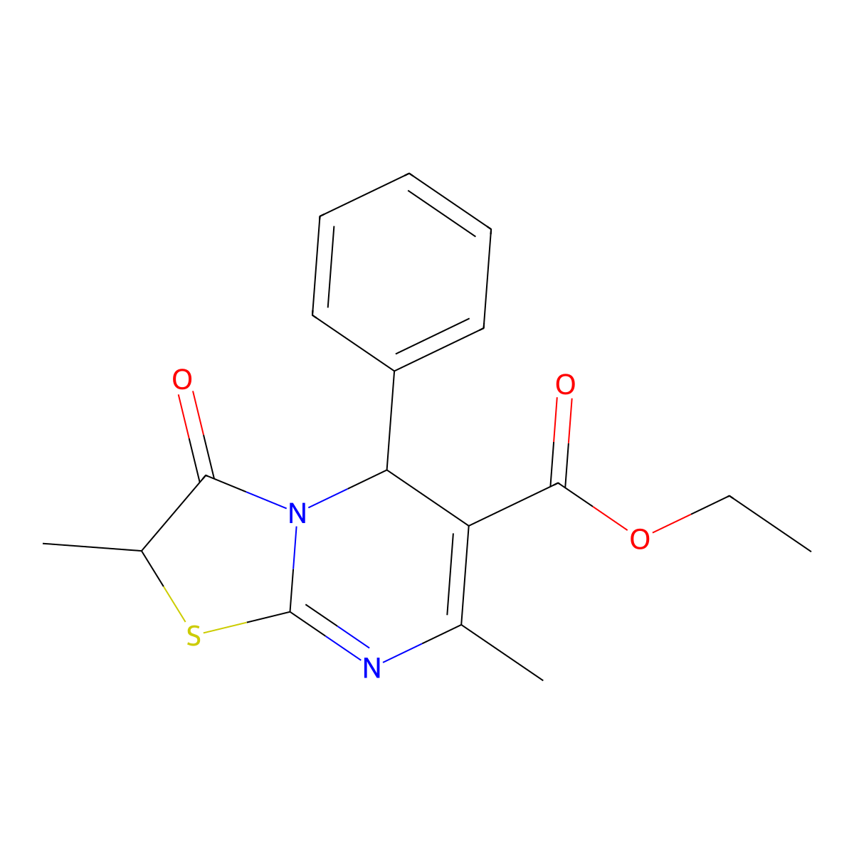 Ethyl 2,7-dimethyl-3-oxo-5-phenyl-2,3-dihydro-5H-(1,3)thiazolo(3,2-A)pyrimidine-6-carboxylate molecular structure, CAS 123044-04-2