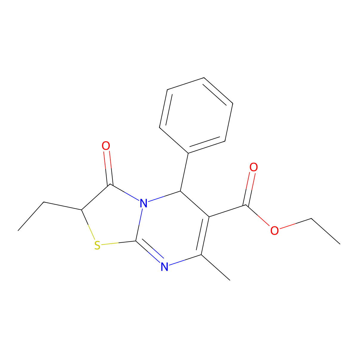 ethyl 2-ethyl-7-methyl-3-oxo-5-phenyl-2H,3H,5H-[1,3]thiazolo[3,2-a]pyrimidine-6-carboxylate molecular structure, CAS 123044-05-3