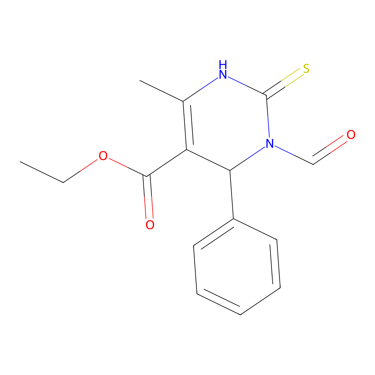 Ethyl 3-formyl-6-methyl-4-phenyl-2-thioxo-1,2,3,4-tetrahydropyrimidine-5-carboxylate molecular structure, CAS 123044-10-0