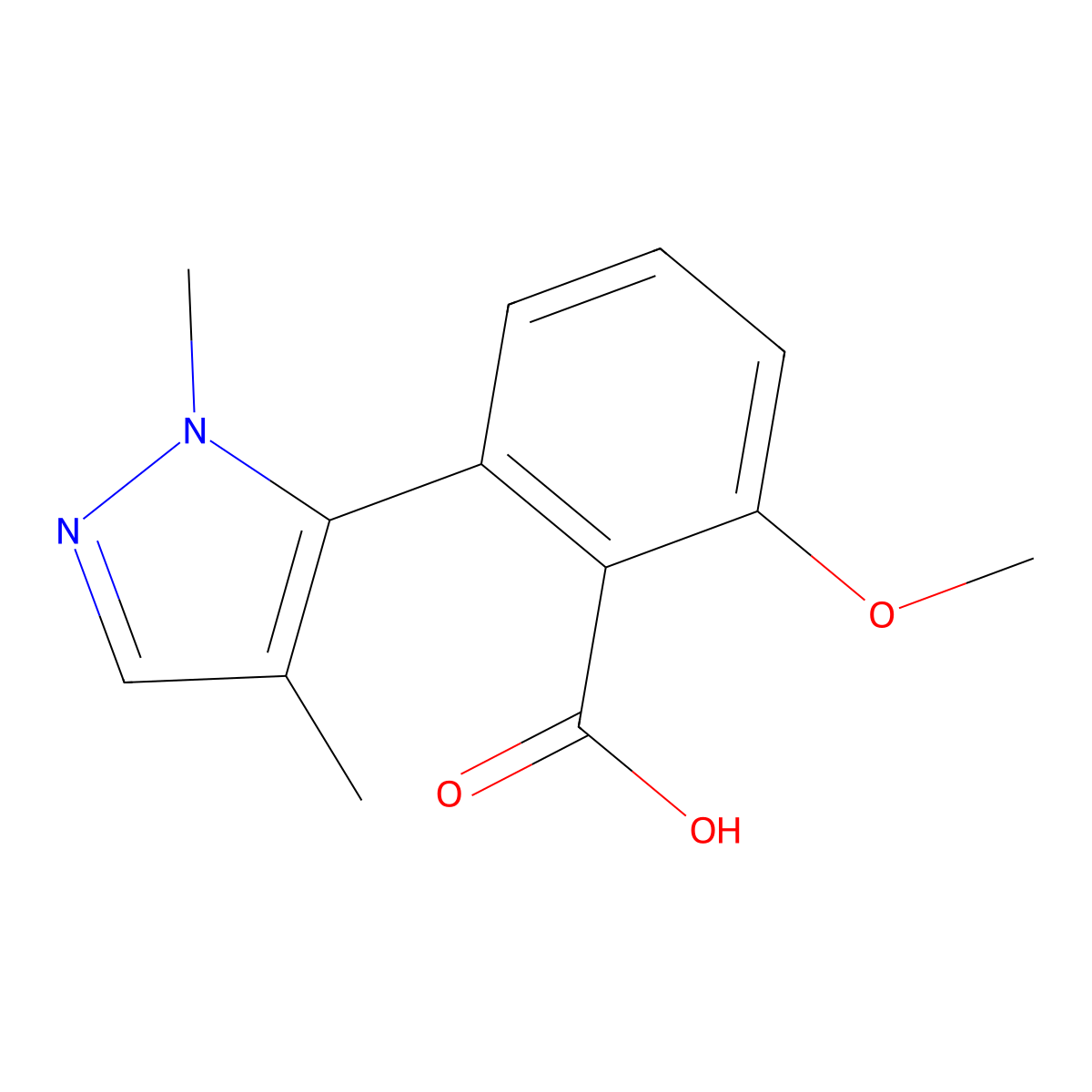 2-(1,4-Dimethyl-1H-pyrazol-5-yl)-6-methoxybenzoic acid molecular structure, CAS 1230455-61-4