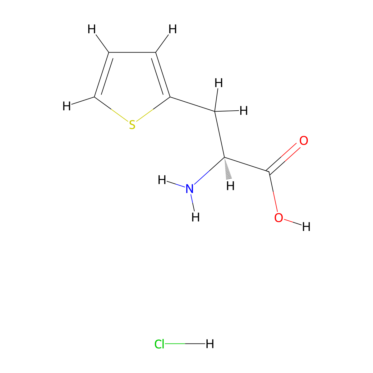 (S)-2-amino-3-(thiophen-2-yl)propanoic acid hydrochloride molecular structure, CAS 123053-24-7