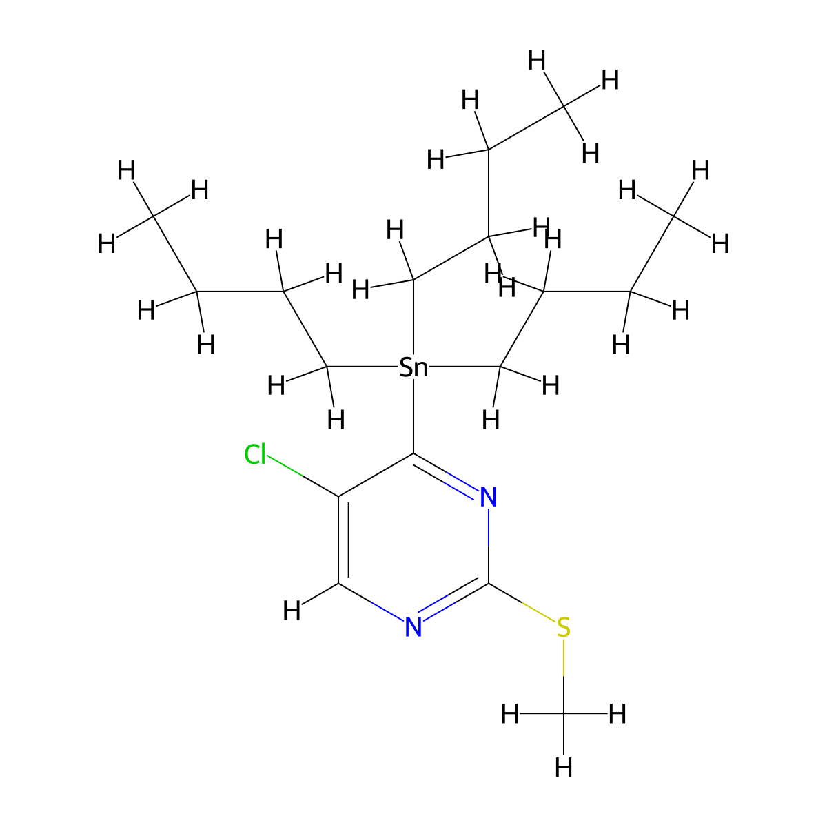 5-Chloro-2-(methylsulfanyl)-4-(tributylstannyl)pyrimidine molecular structure, CAS 123061-47-2