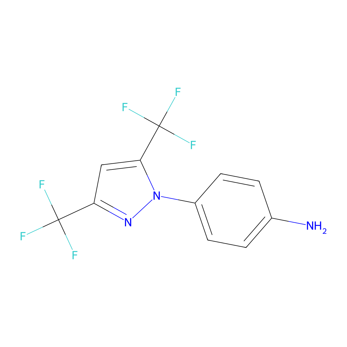 4-(3,5-Bis(trifluoromethyl)-1H-pyrazol-1-yl)aniline molecular structure, CAS 123066-64-8