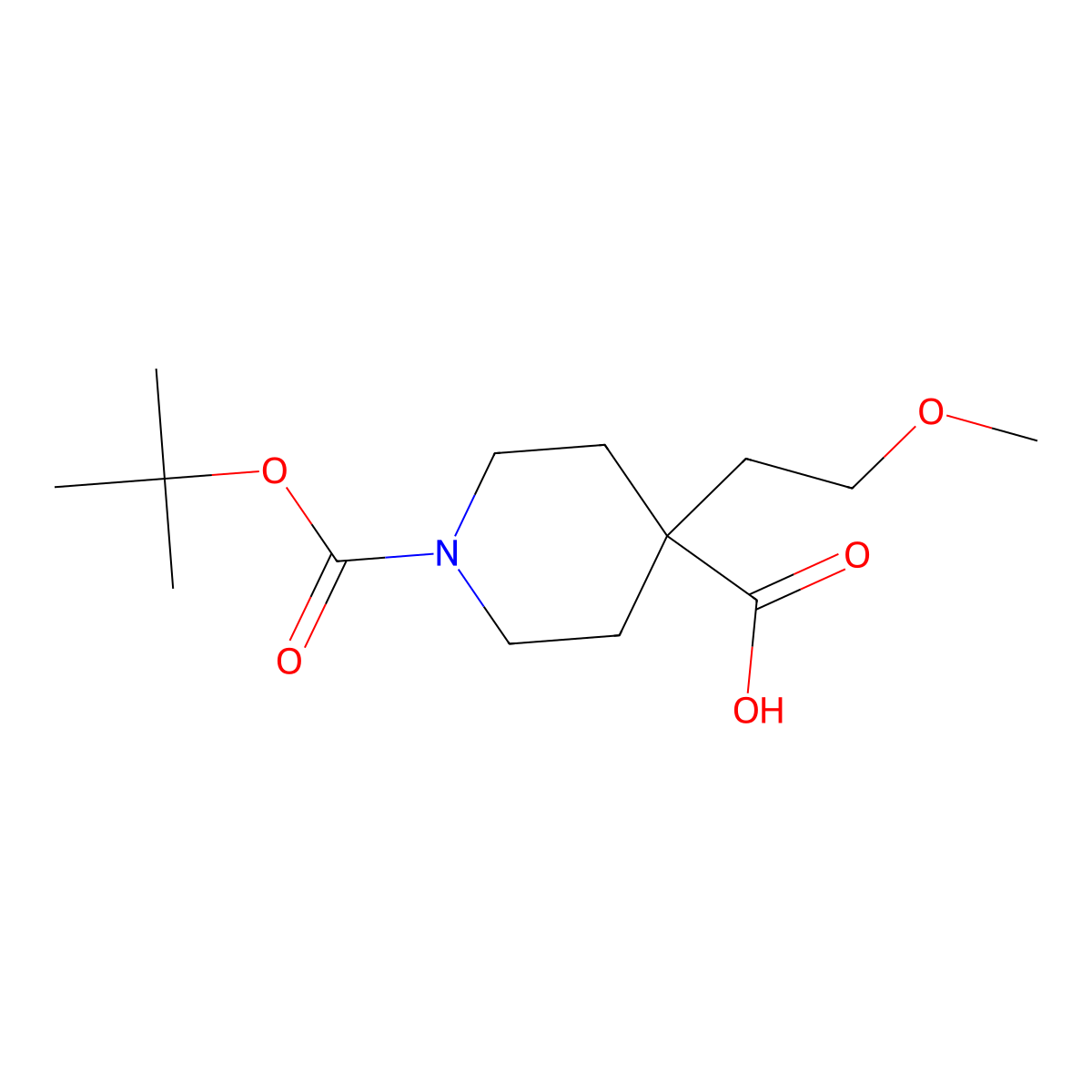 1-(tert-Butoxycarbonyl)-4-(2-methoxyethyl)piperidine-4-carboxylic acid molecular structure, CAS 1231158-30-7