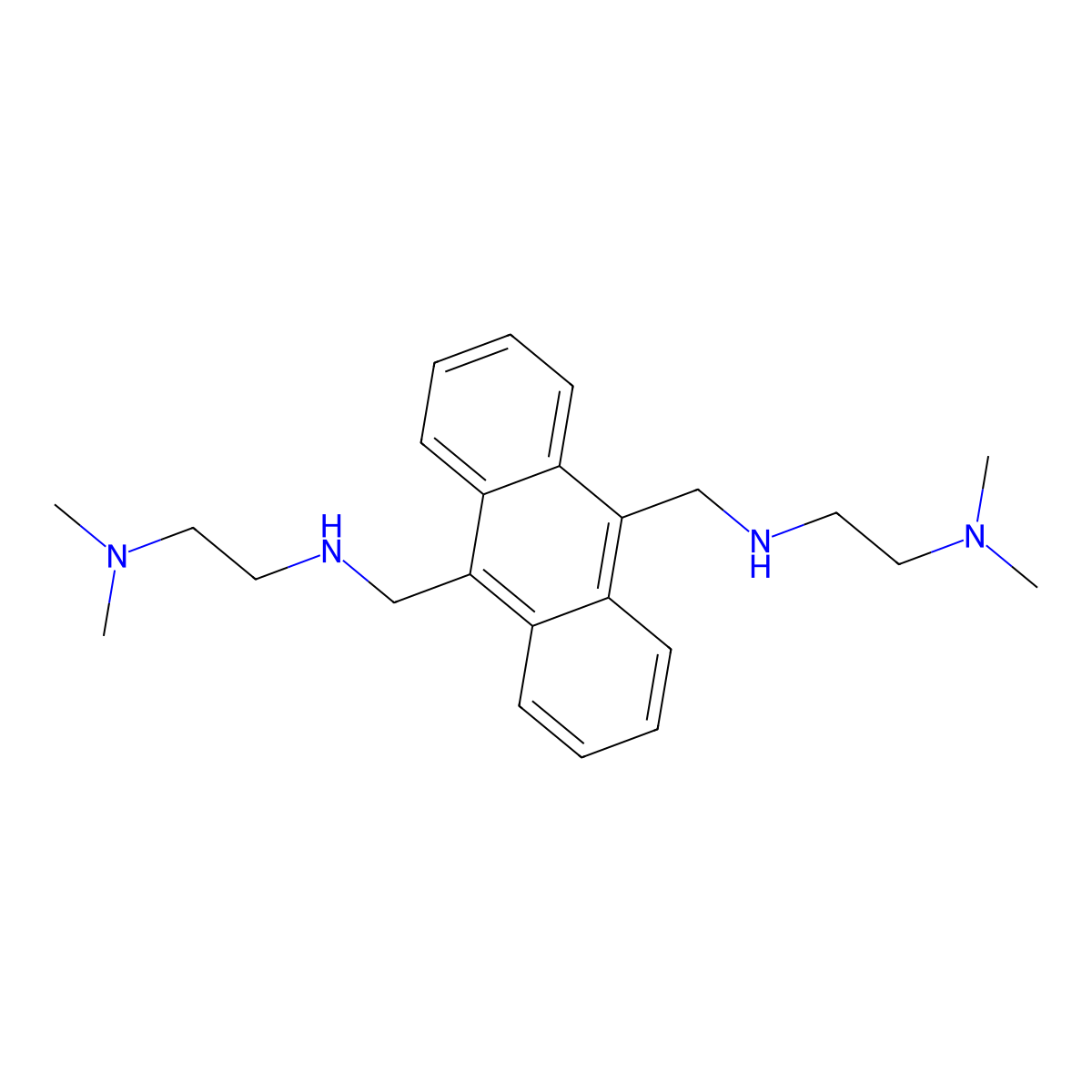9,10-Anthracenedimethanamine, N,N'-bis(2-(dimethylamino)ethyl)- molecular structure, CAS 123139-39-9