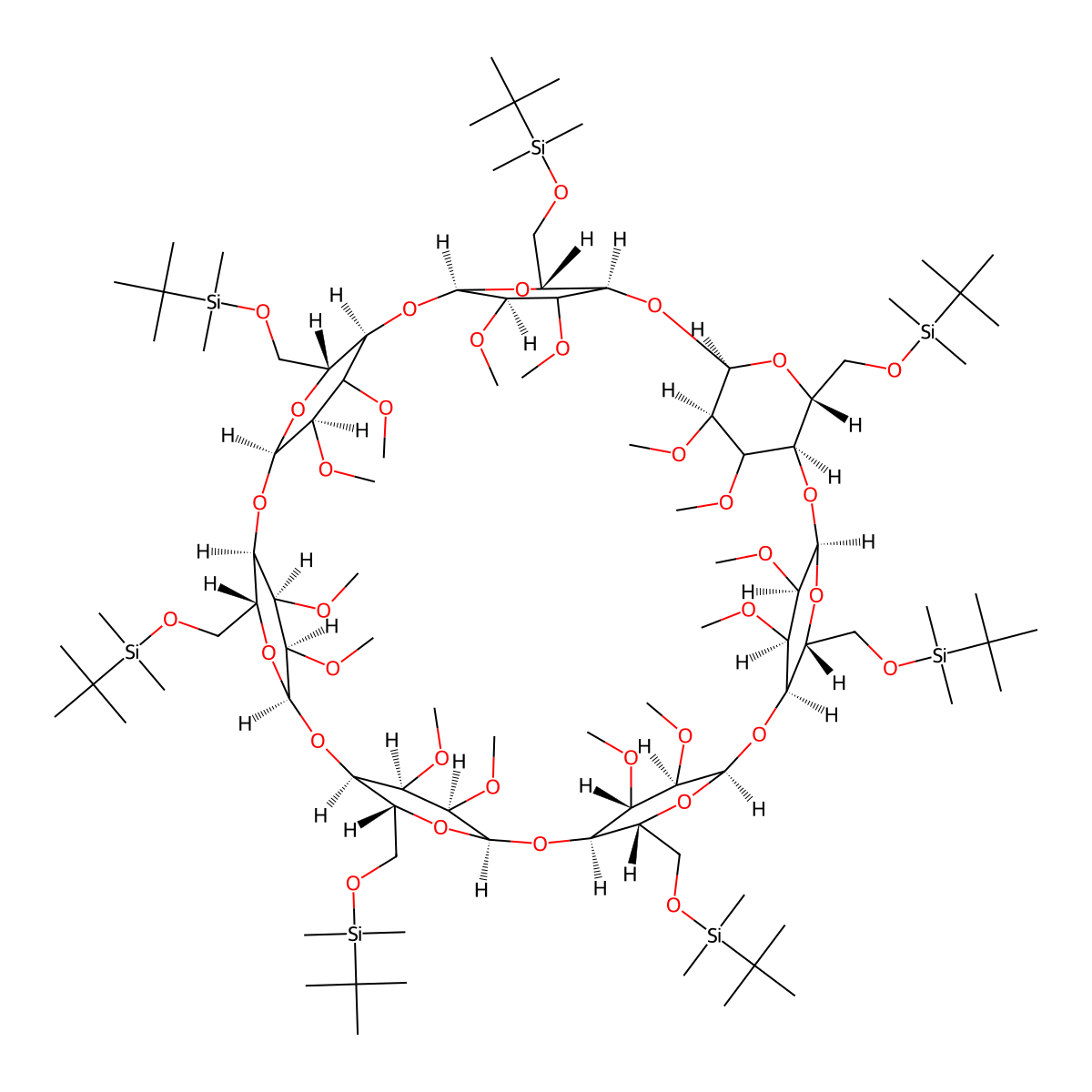 Heptakis(2,3-di-O-methyl-6-O-tert-butyldimethylsilyl)-b-cyclodextrin molecular structure, CAS 123155-04-4