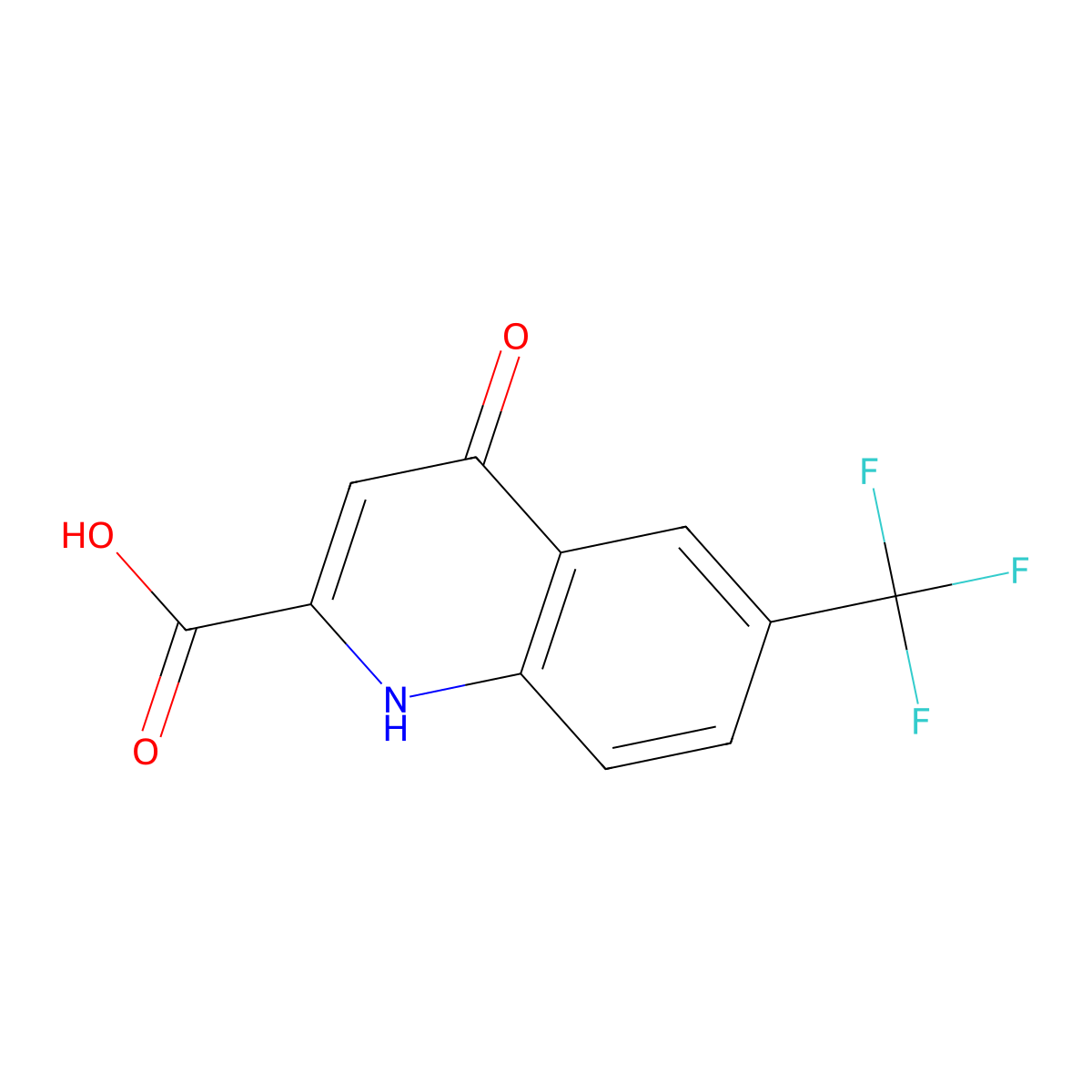 4-Oxo-6-(trifluoromethyl)-1,4-dihydroquinoline-2-carboxylic acid molecular structure, CAS 123158-30-5
