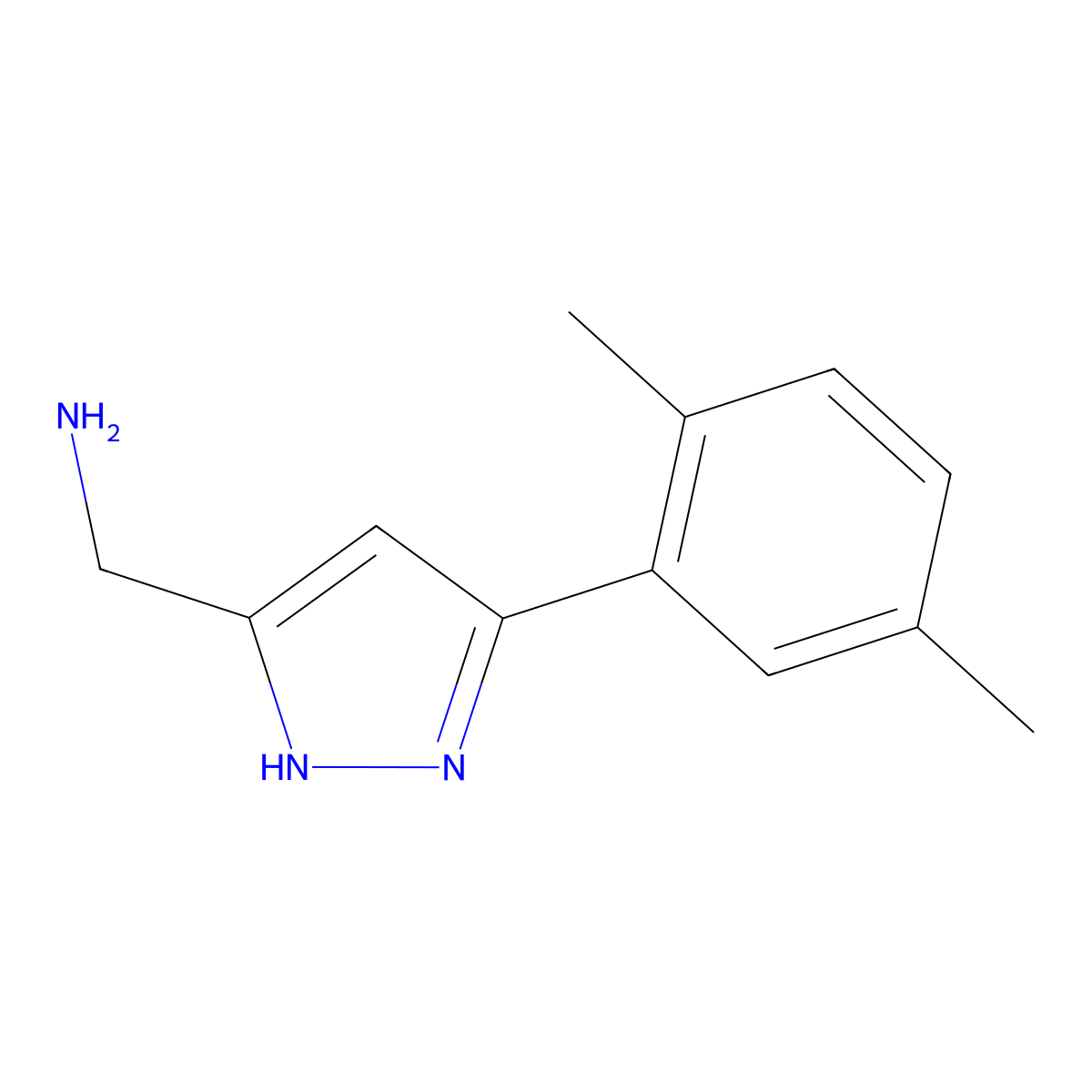 [3-(2,5-dimethylphenyl)-1H-pyrazol-5-yl]methanamine molecular structure, CAS 1231738-66-1