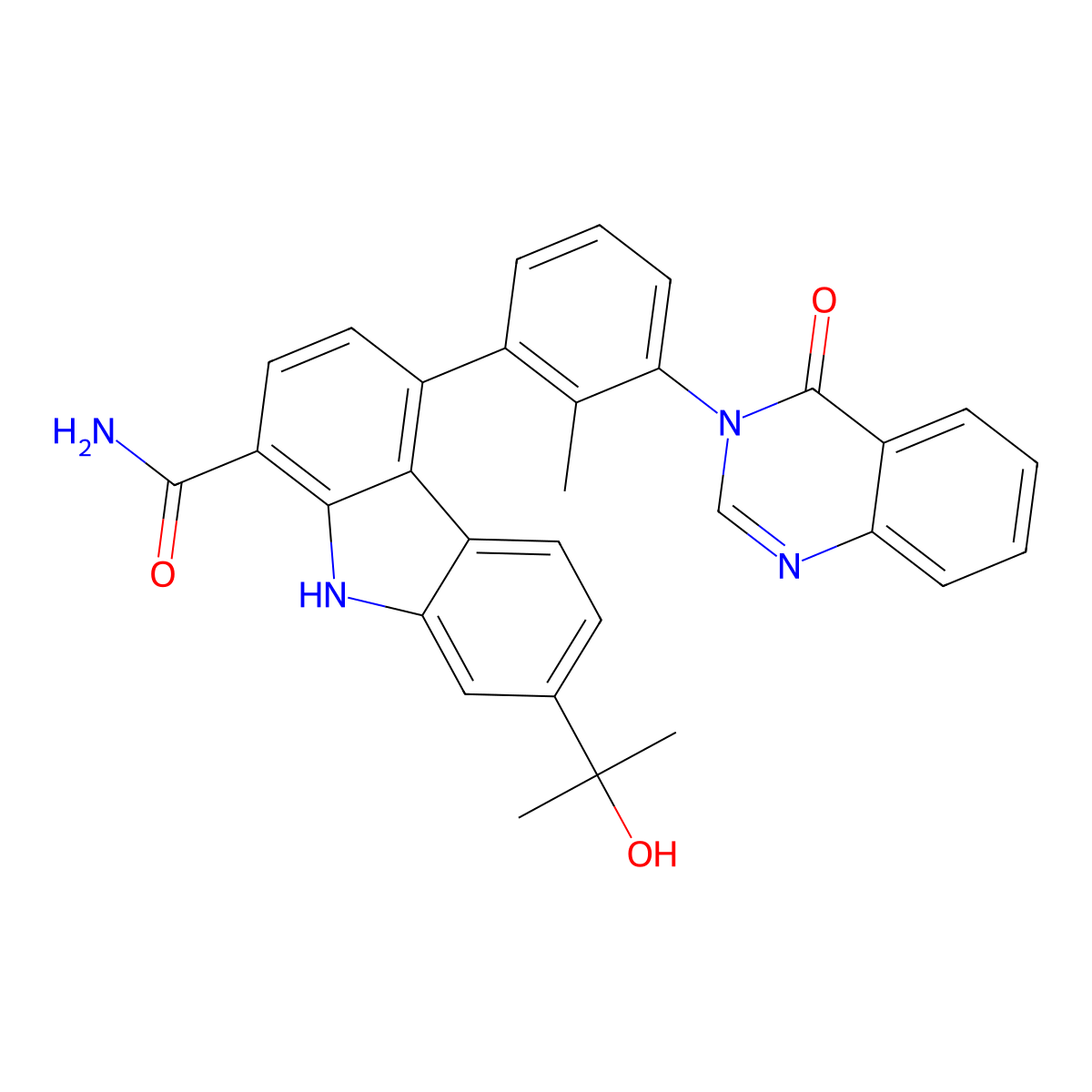 7-(2-hydroxypropan-2-yl)-4-(2-methyl-3-(4-oxo-3,4-dihydroquinazolin-3-yl)phenyl)-9H-carbazole-1-carboxamide molecular structure, CAS 1231889-53-4