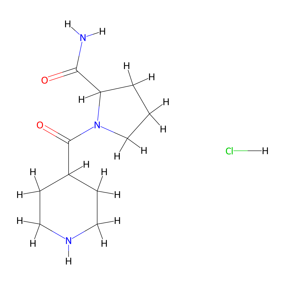 1-(Piperidine-4-carbonyl)pyrrolidine-2-carboxamide hydrochloride molecular structure, CAS 1231925-79-3