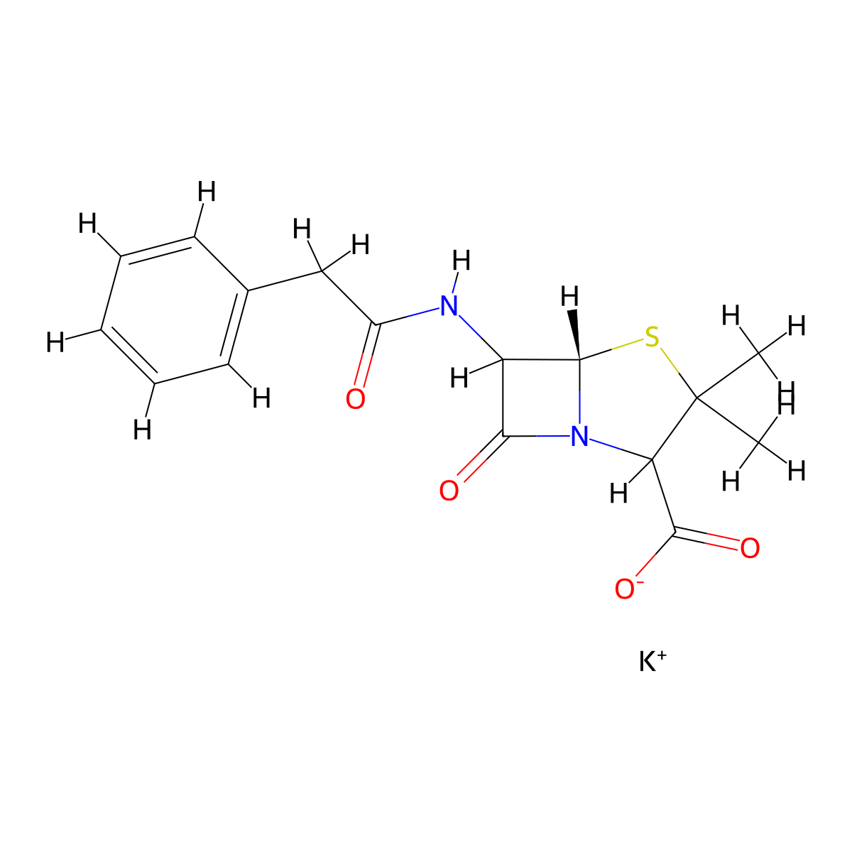 potassium (5S)-3,3-dimethyl-7-oxo-6-(2-phenylacetamido)-4-thia-1-azabicyclo[3.2.0]heptane-2-carboxylate molecular structure, CAS 1231928-54-3