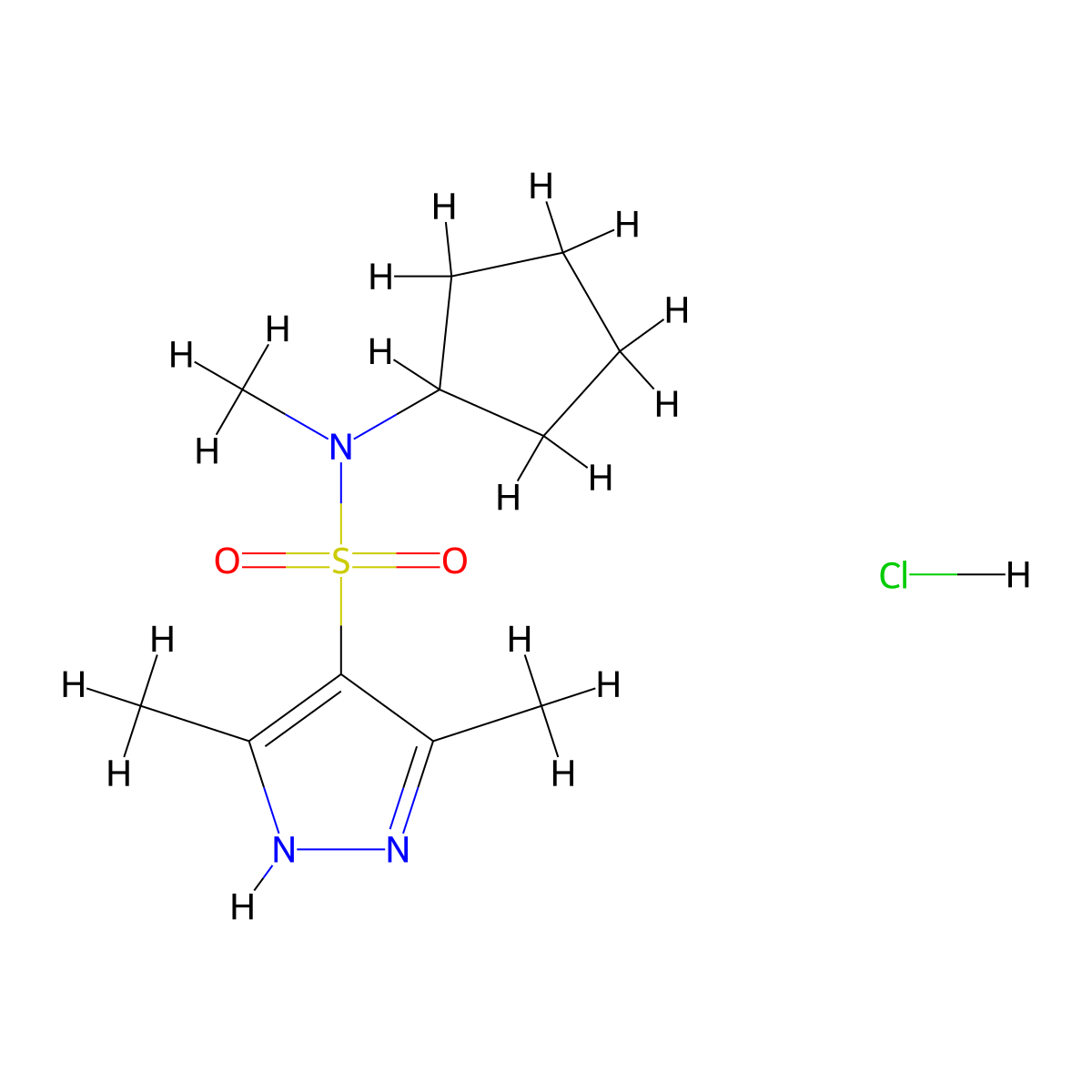 N-cyclopentyl-N,3,5-trimethyl-1H-pyrazole-4-sulfonamide hydrochloride molecular structure, CAS 1231928-69-0