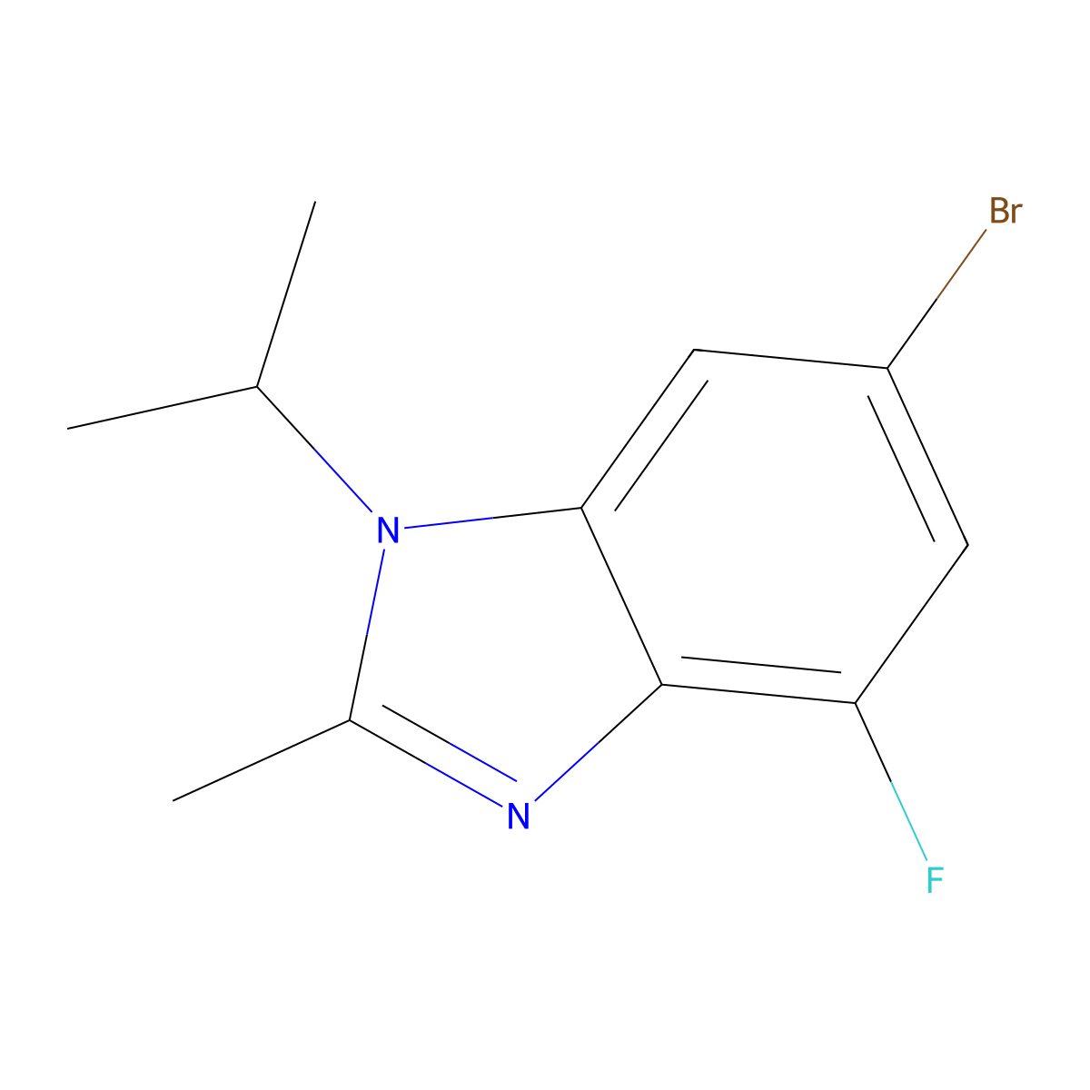6-bromo-4-fluoro-1-isopropyl-2-methyl-1H-benzo(d)imidazole molecular structure, CAS 1231930-33-8
