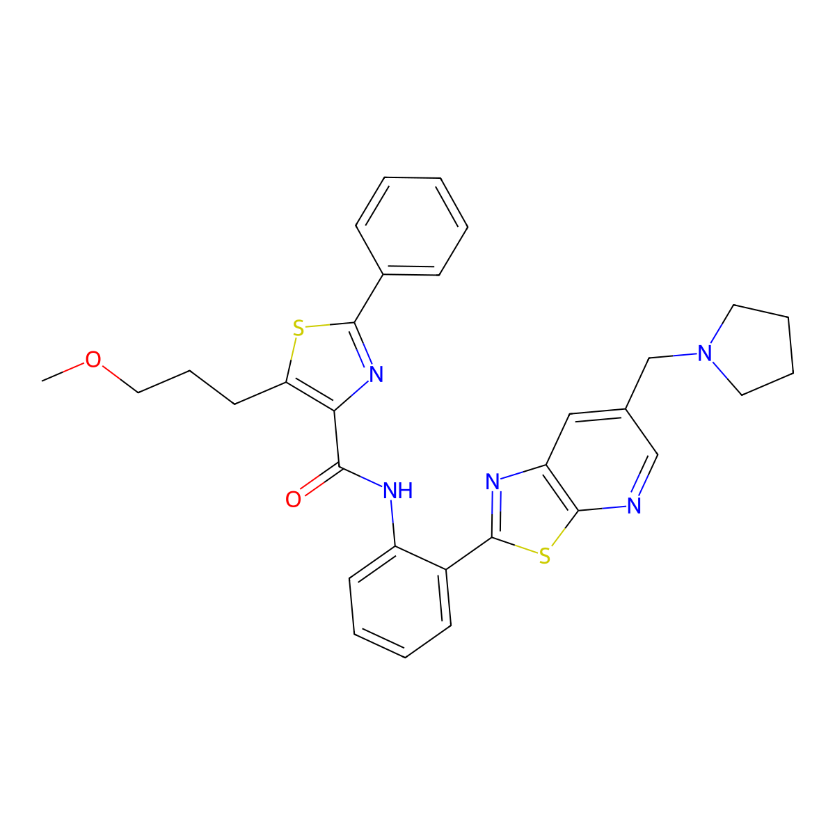 5-(3-Methoxypropyl)-2-phenyl-N-(2-(6-(pyrrolidin-1-ylmethyl)thiazolo[5,4-b]pyridin-2-yl)phenyl)thiazole-4-carboxamide molecular structure, CAS 1231952-55-8