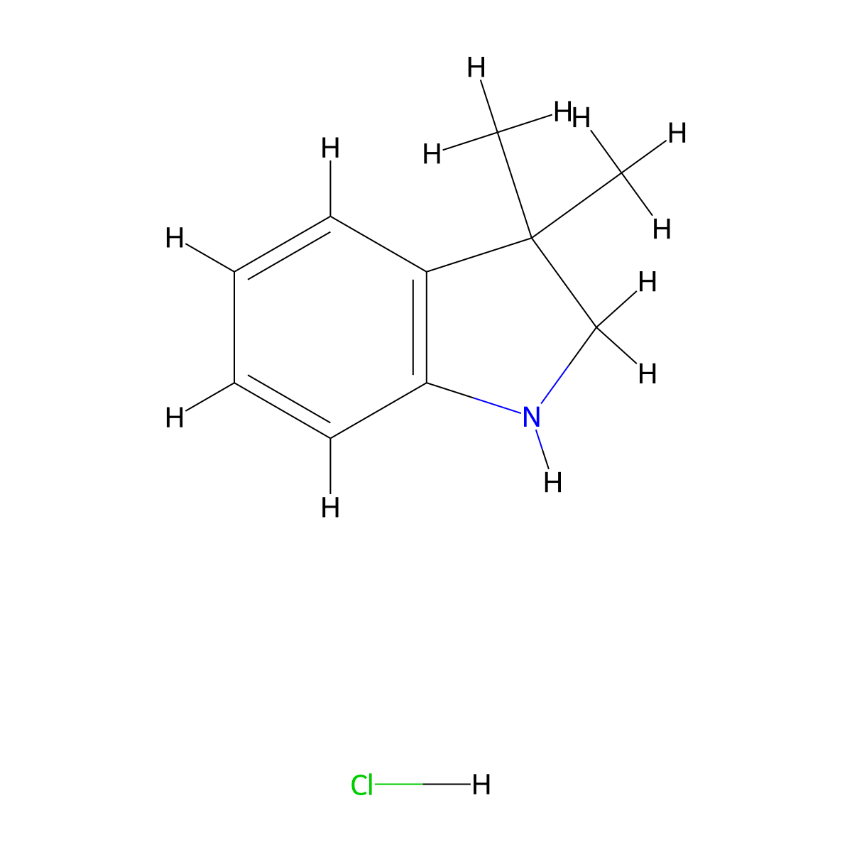 3,3-dimethyl-2,3-dihydro-1H-indole hydrochloride molecular structure, CAS 1231953-20-0