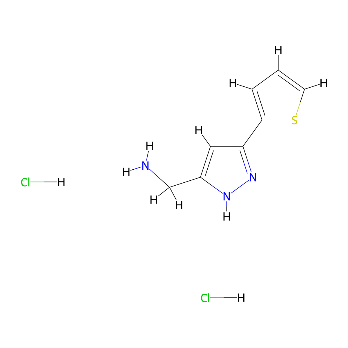 {[5-(2-thienyl)-1H-pyrazol-3-yl]methyl}amine dihydrochloride molecular structure, CAS 1231953-54-0