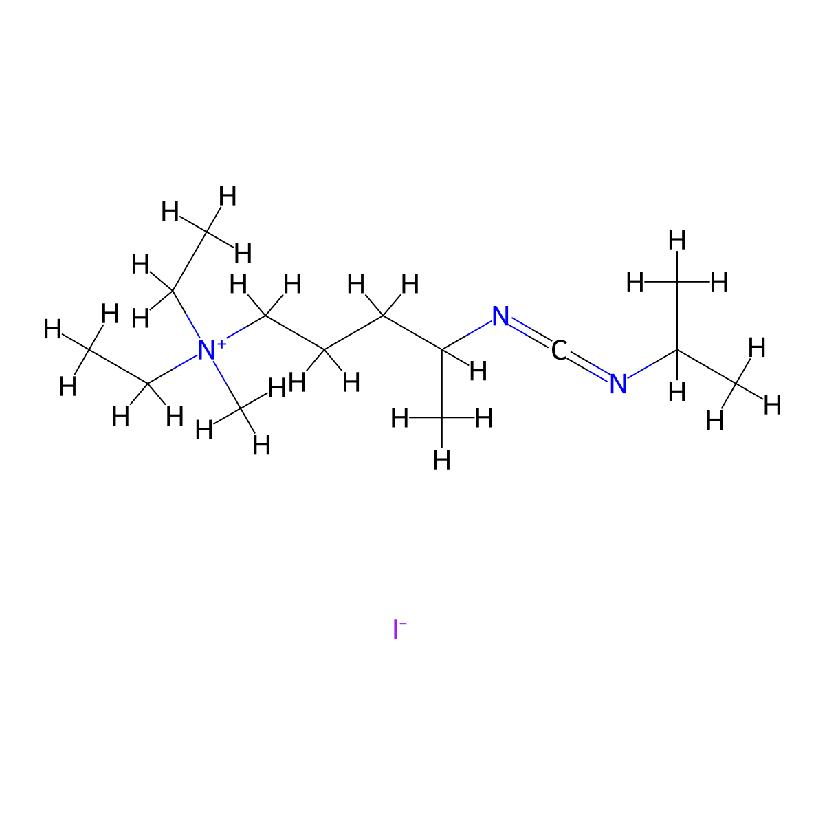 Diethyl(methyl)[4-({[(propan-2-yl)imino]methylidene}amino)pentyl]azanium iodide molecular structure, CAS 1231953-81-3