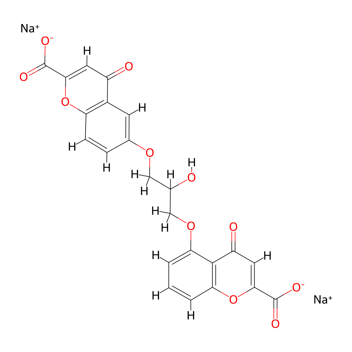 disodium 6-{3-[(2-carboxylato-4-oxo-4H-chromen-5-yl)oxy]-2-hydroxypropoxy}-4-oxo-4H-chromene-2-carboxylate molecular structure, CAS 1231953-90-4