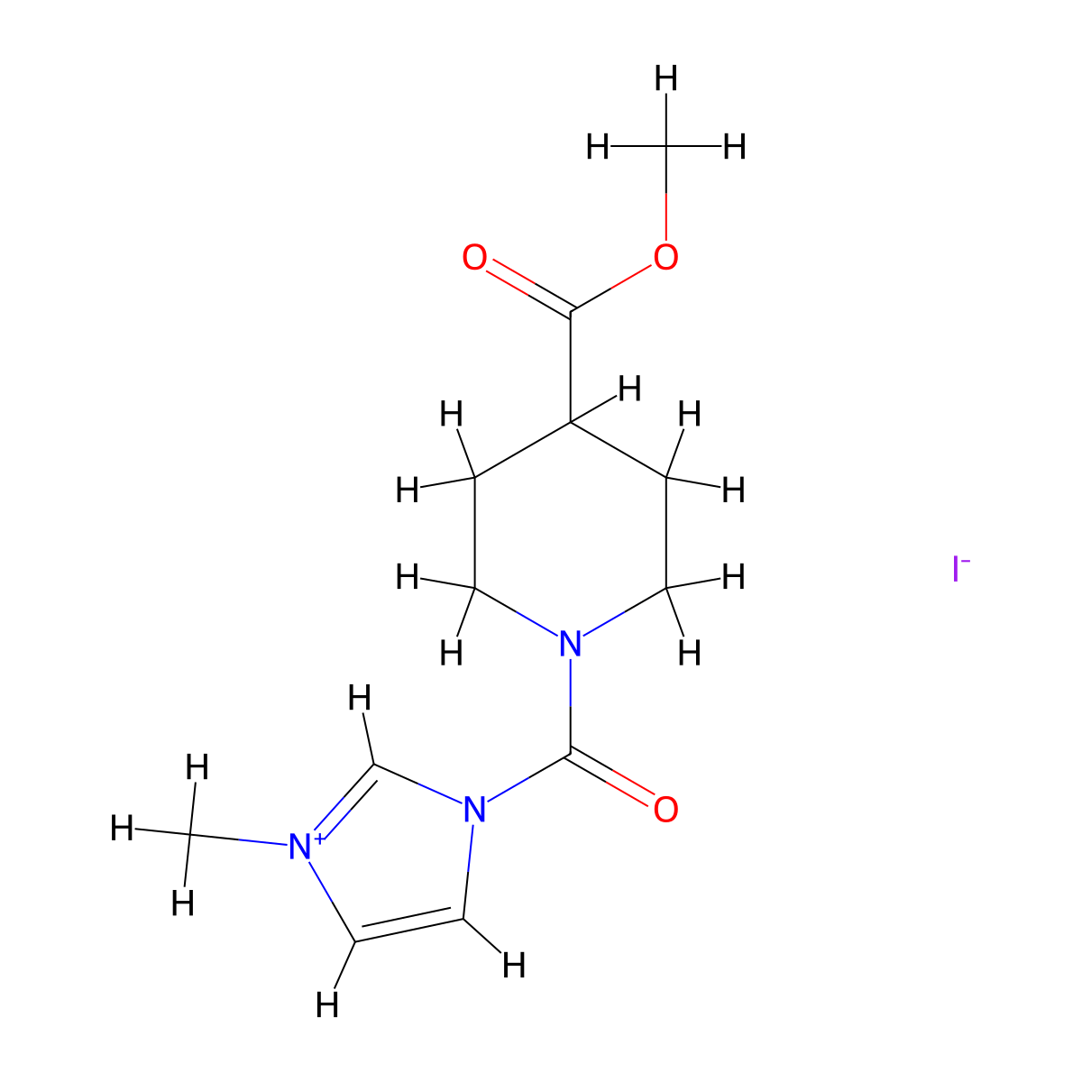 1-[4-(methoxycarbonyl)piperidine-1-carbonyl]-3-methyl-1H-imidazol-3-ium iodide molecular structure, CAS 1231956-11-8