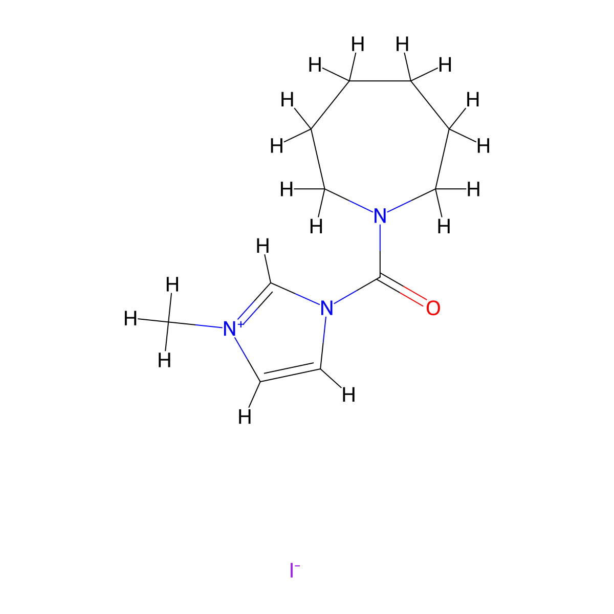 1-(azepane-1-carbonyl)-3-methyl-1H-imidazol-3-ium iodide molecular structure, CAS 1231958-25-0