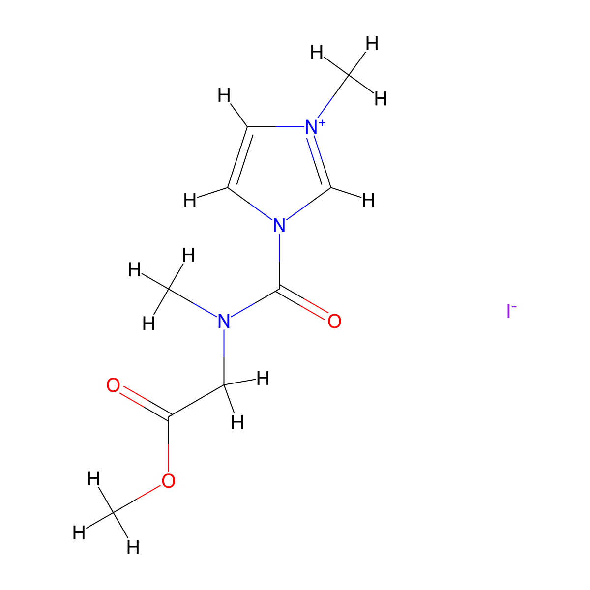 1-[(2-Methoxy-2-oxoethyl)(methyl)carbamoyl]-3-methyl-1H-imidazol-3-ium iodide molecular structure, CAS 1231958-59-0