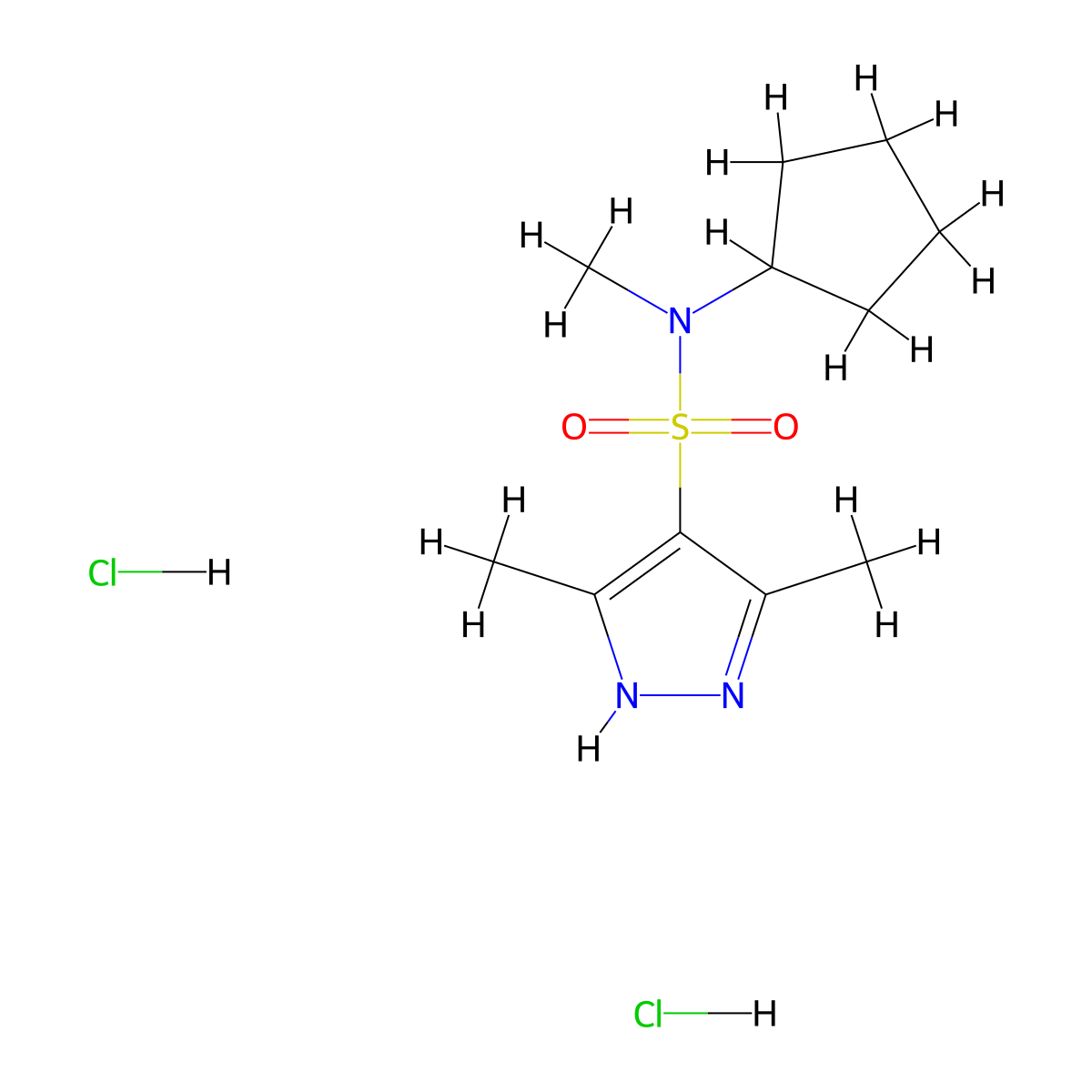 N-cyclopentyl-N,3,5-trimethyl-1H-pyrazole-4-sulfonamide dihydrochloride molecular structure, CAS 1231963-81-7