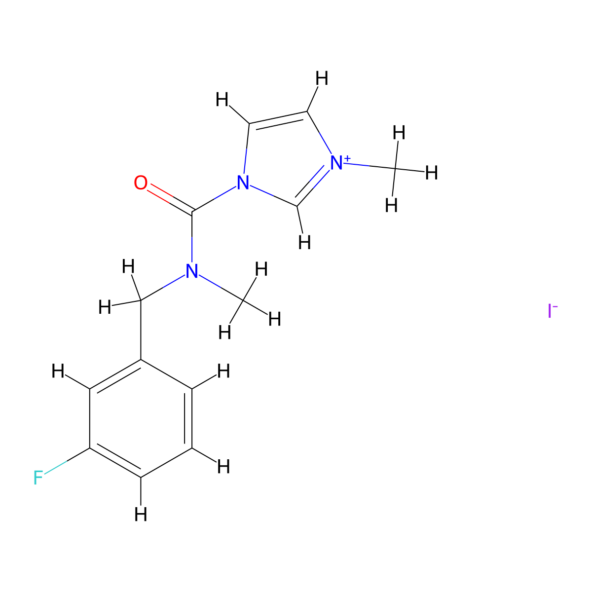 1-{[(3-fluorophenyl)methyl](methyl)carbamoyl}-3-methyl-1H-imidazol-3-ium iodide molecular structure, CAS 1231967-34-2