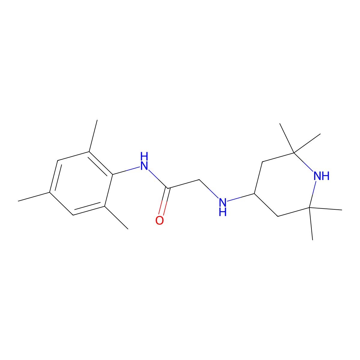 N-Mesityl-2-[(2,2,6,6-tetramethyl-4-piperidinyl)amino]acetamide molecular structure, CAS 123202-83-5