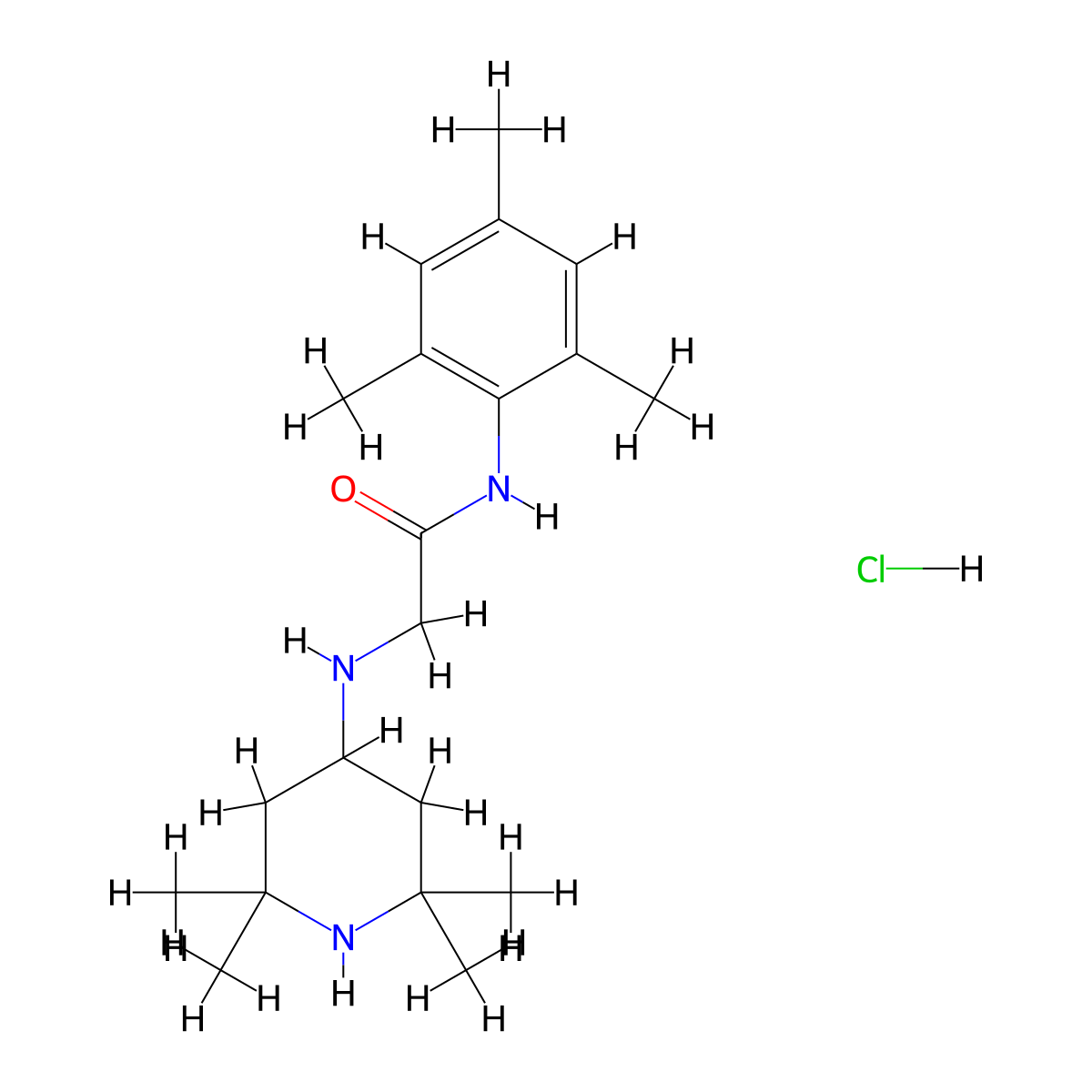Acetamide, 2-((2,2,6,6-tetramethyl-4-piperidinyl)amino)-N-(2,4,6-trimethylphenyl)-, monohydrochloride molecular structure, CAS 123202-91-5