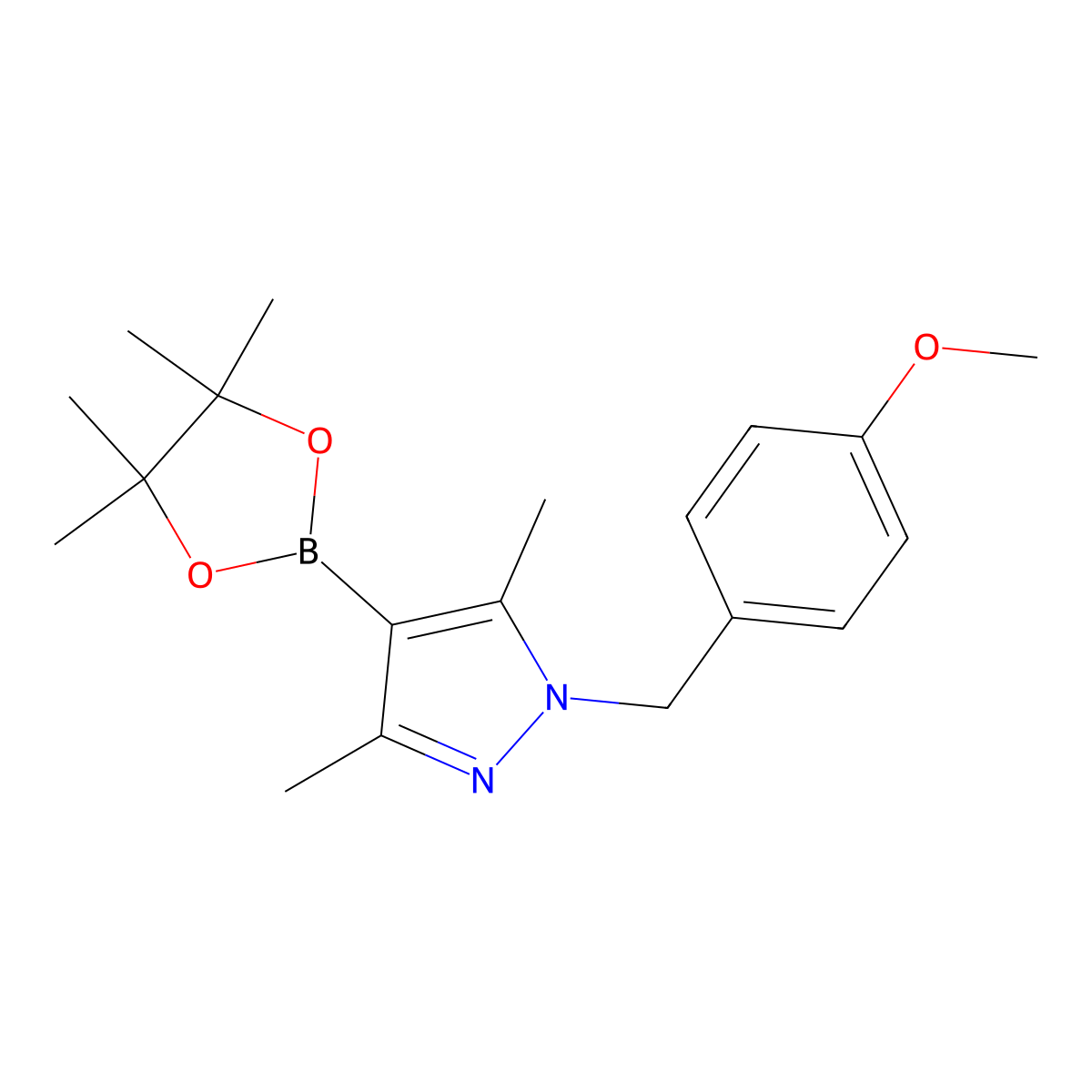 1-(4-Methoxy-benzyl)-3,5-dimethyl-4-(4,4,5,5-tetramethyl-[1,3,2]dioxaborolan-2-yl)-1H-pyrazole molecular structure, CAS 1232027-73-4