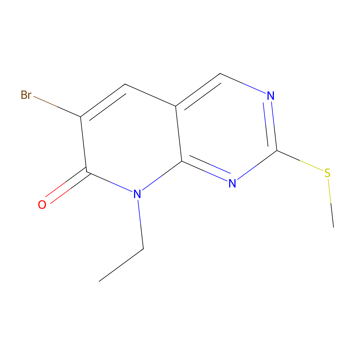 6-Bromo-8-ethyl-2-methylsulfanylpyrido[2,3-d]pyrimidin-7-one molecular structure, CAS 1232030-55-5