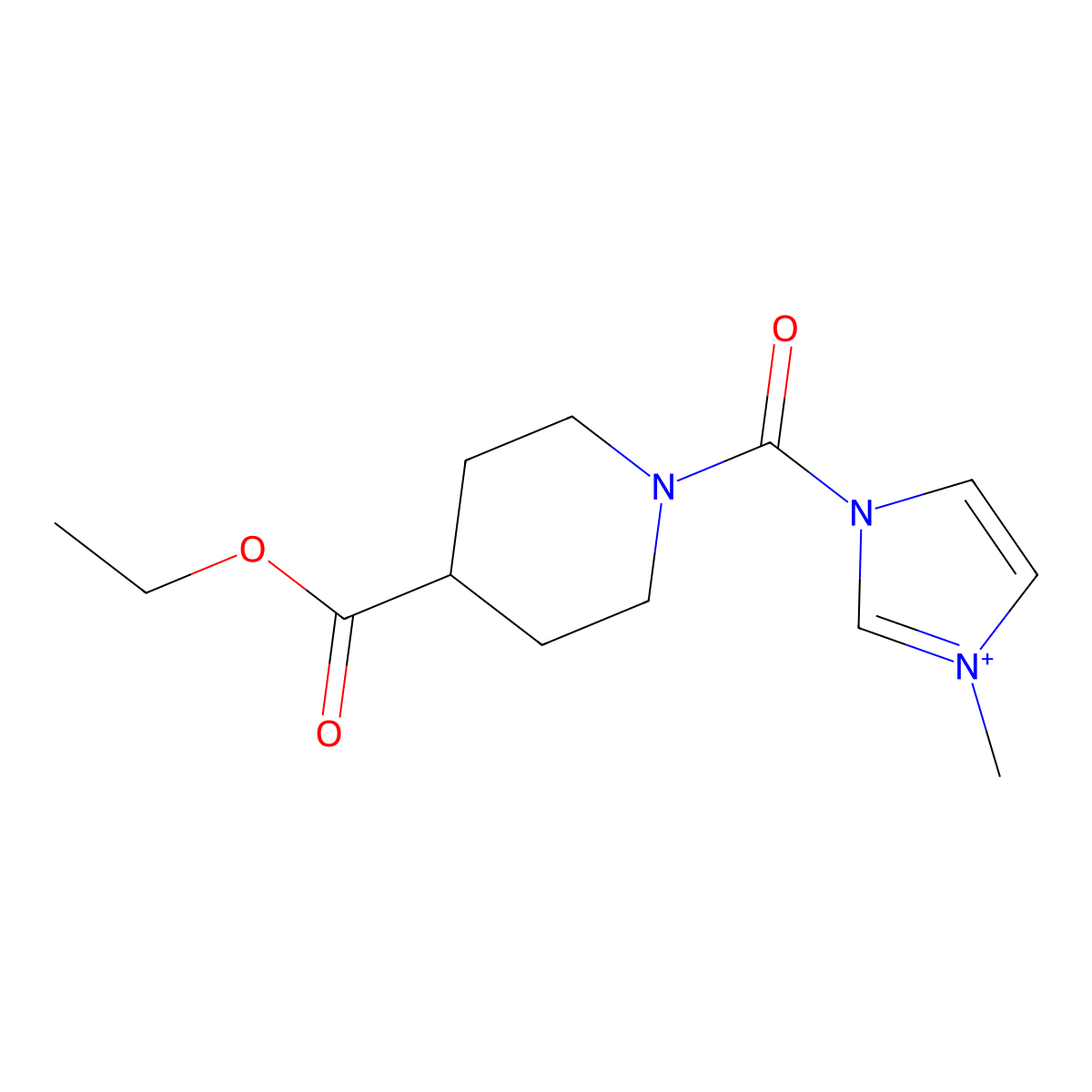 3-(4-(Ethoxycarbonyl)piperidine-1-carbonyl)-1-methyl-1H-imidazol-3-ium molecular structure, CAS 1232135-40-8