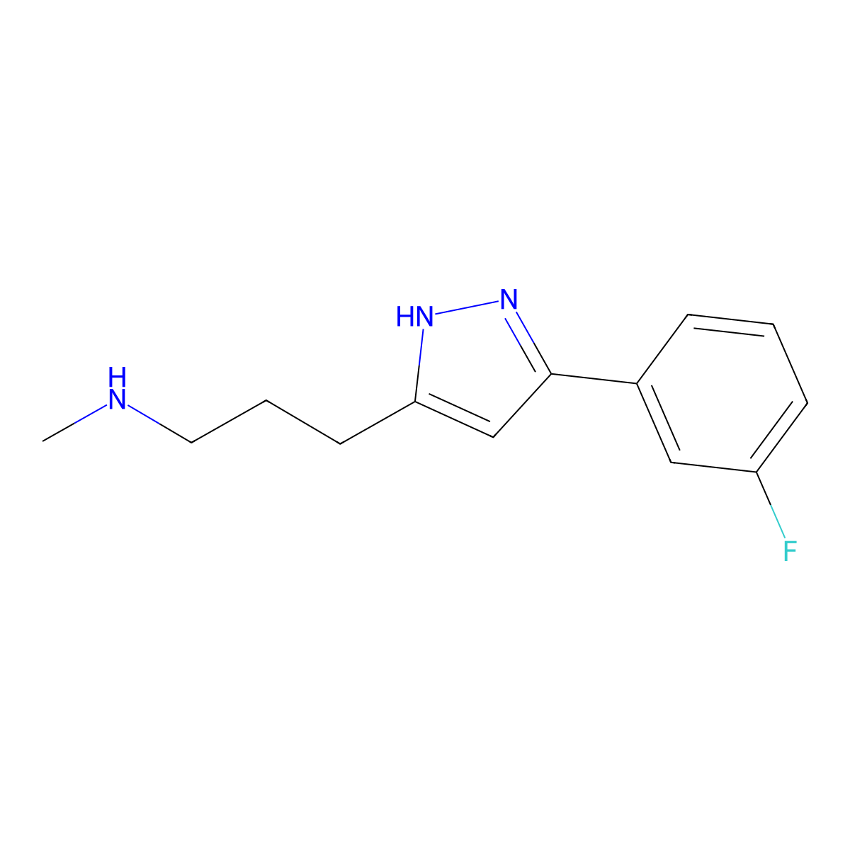 {3-[3-(3-fluorophenyl)-1H-pyrazol-5-yl]propyl}(methyl)amine molecular structure, CAS 1232136-36-5
