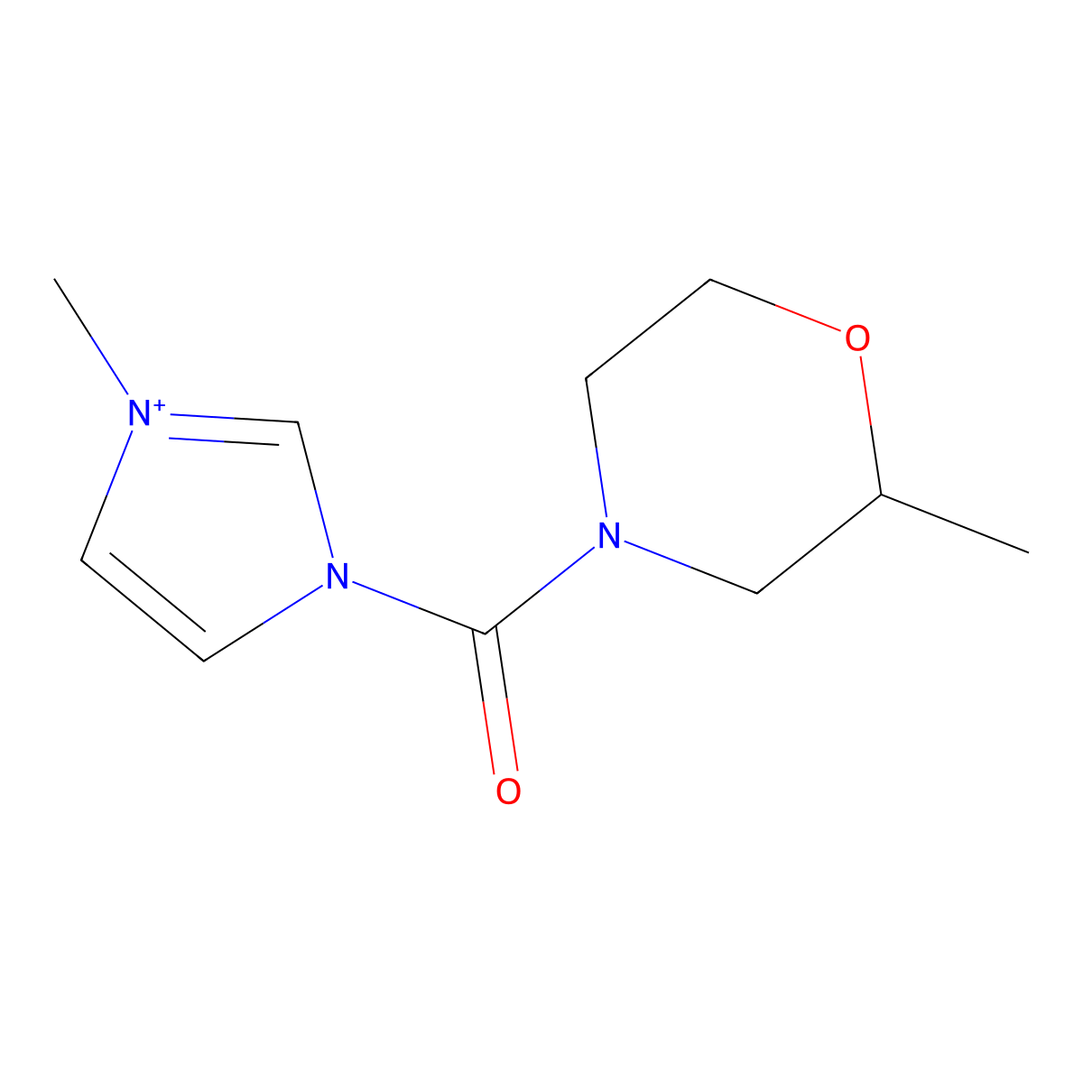 1-Methyl-3-(2-methylmorpholine-4-carbonyl)-1H-imidazol-3-ium molecular structure, CAS 1232136-54-7