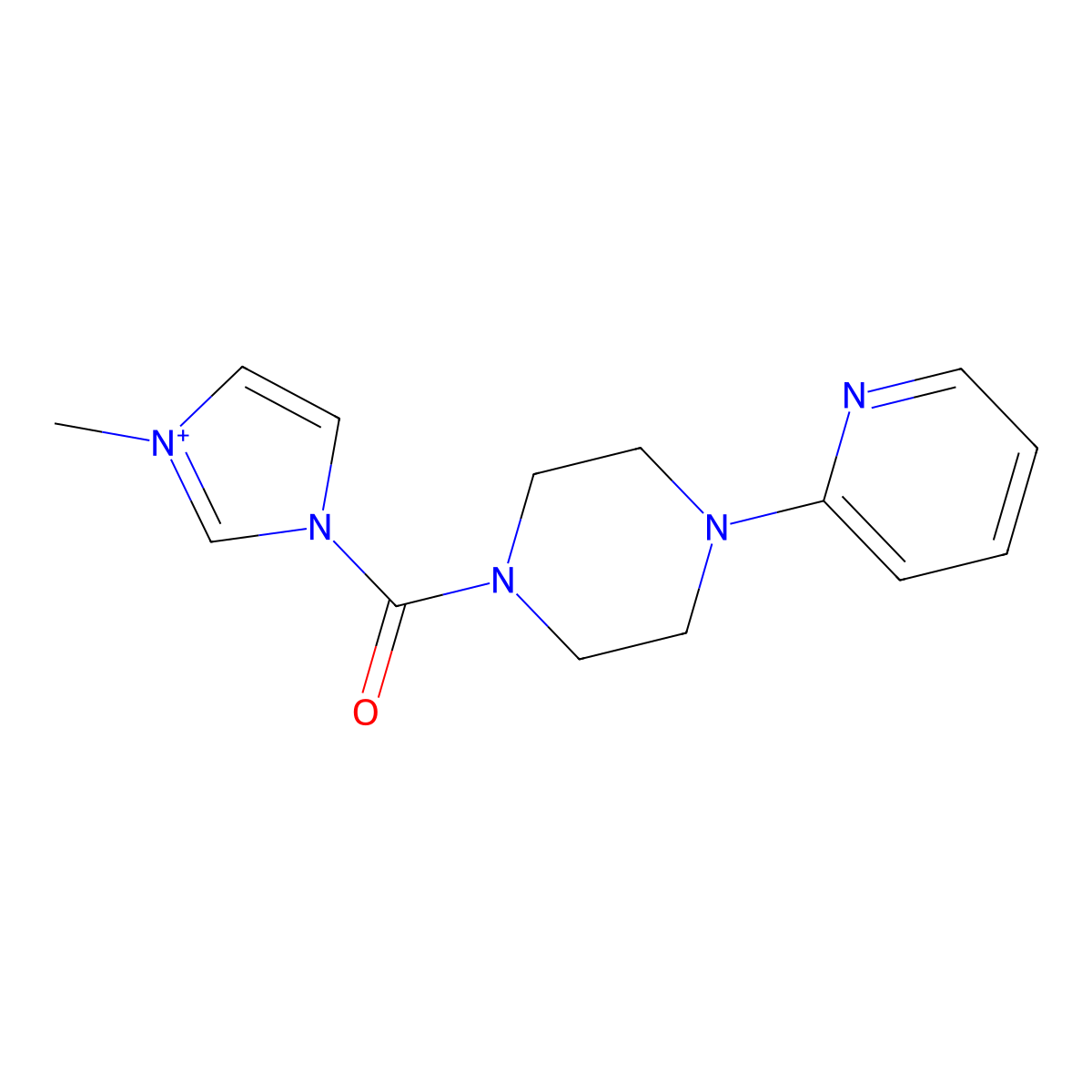 1-Methyl-3-(4-(pyridin-2-yl)piperazine-1-carbonyl)-1H-imidazol-3-ium molecular structure, CAS 1232136-75-2