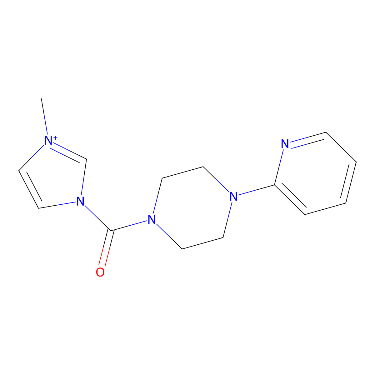 1-Methyl-3-(4-(pyridin-2-yl)piperazine-1-carbonyl)-1H-imidazol-3-ium molecular structure, CAS 1232136-75-2