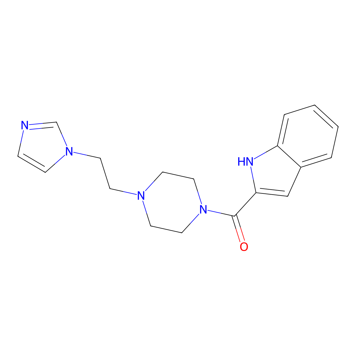 (4-(2-(1H-imidazol-1-yl)ethyl)piperazin-1-yl)(1H-indol-2-yl)methanone molecular structure, CAS 123215-99-6